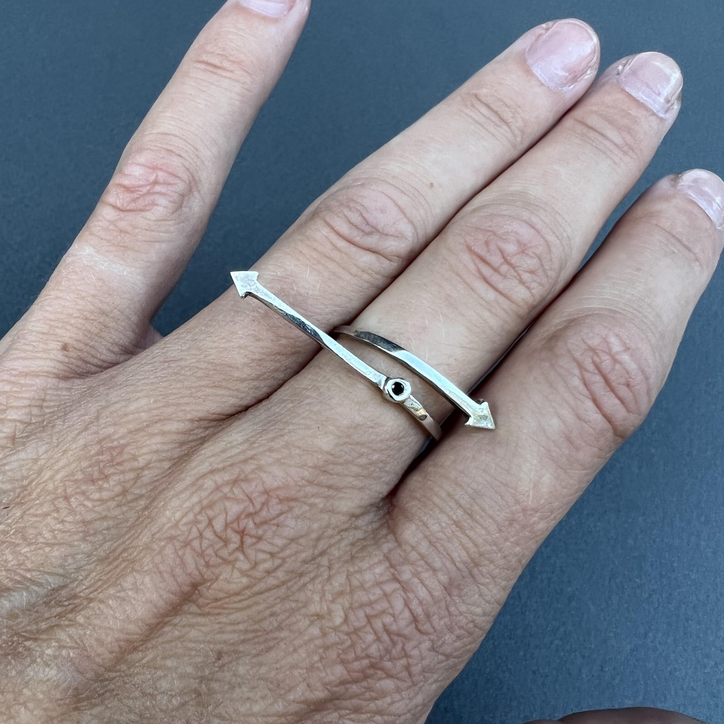 Black Diamond Sterling Silver Arrow Fashion Ring For Sale 4