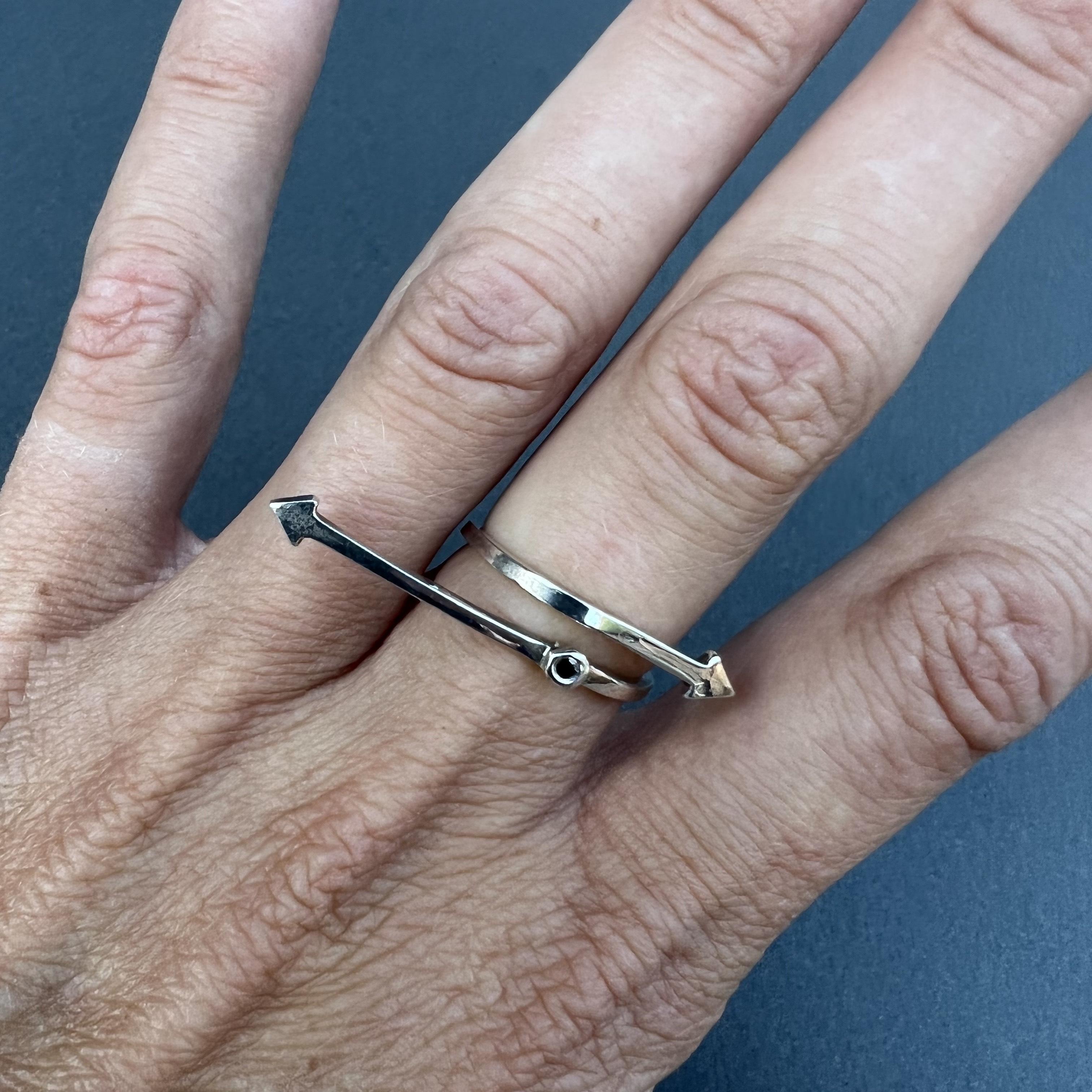 Black Diamond Sterling Silver Arrow Fashion Ring For Sale 5