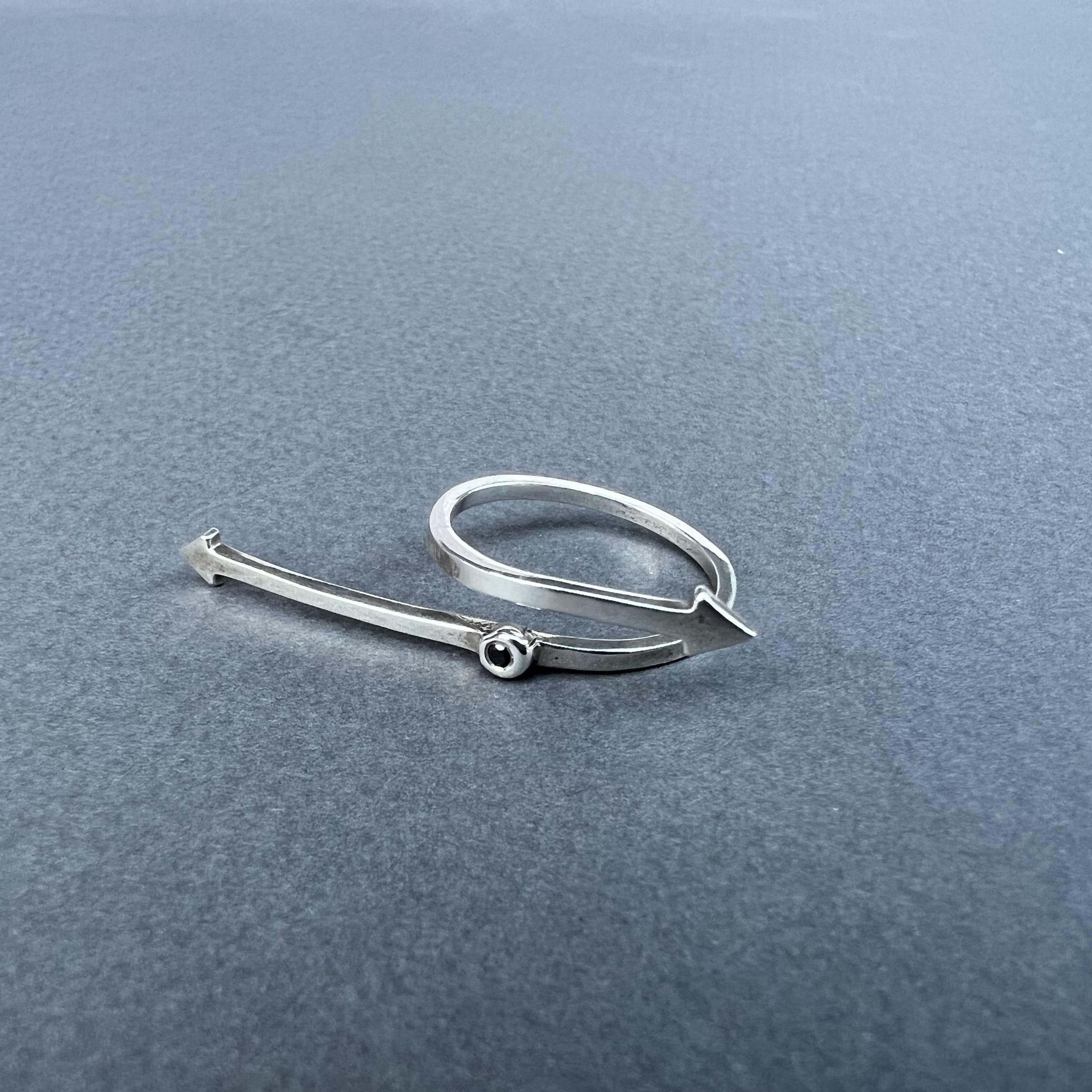 Black Diamond Sterling Silver Arrow Fashion Ring For Sale 6