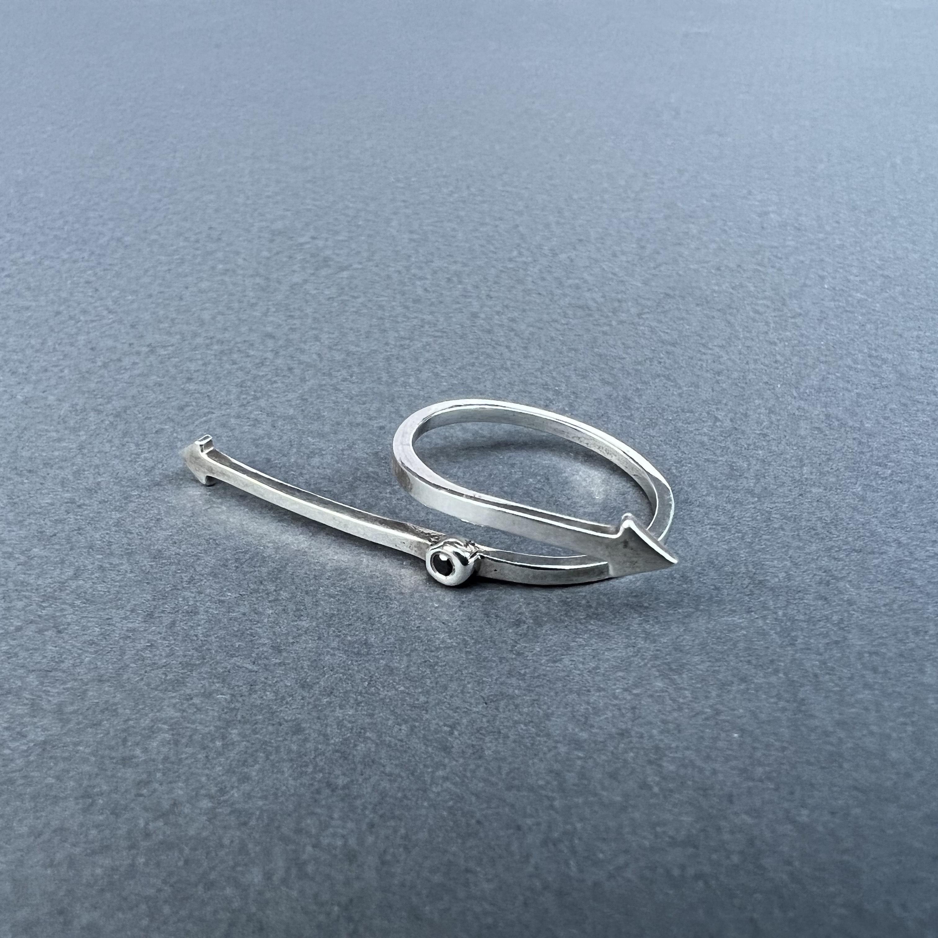 Black Diamond Sterling Silver Arrow Fashion Ring For Sale 7