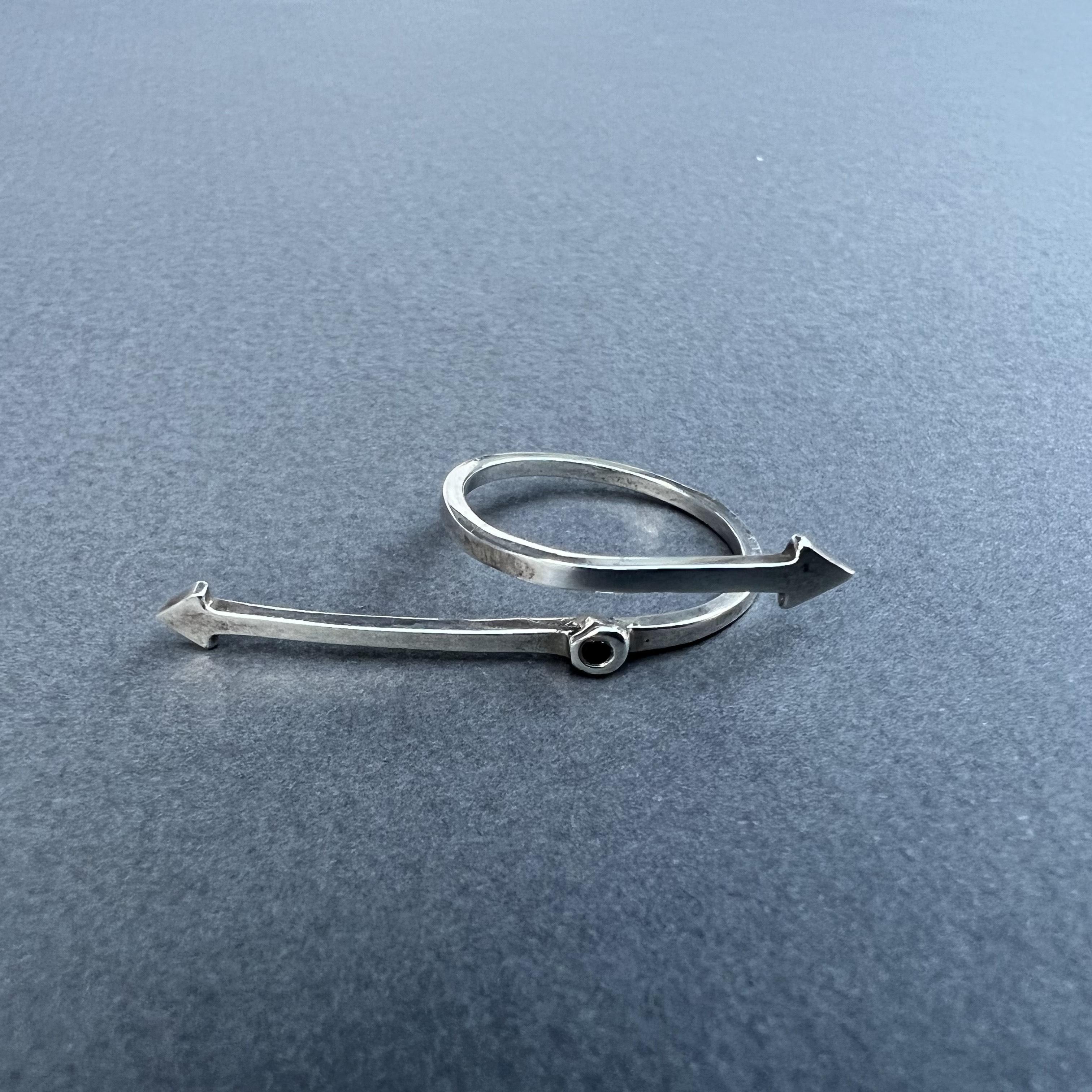 Black Diamond Sterling Silver Arrow Fashion Ring For Sale 8