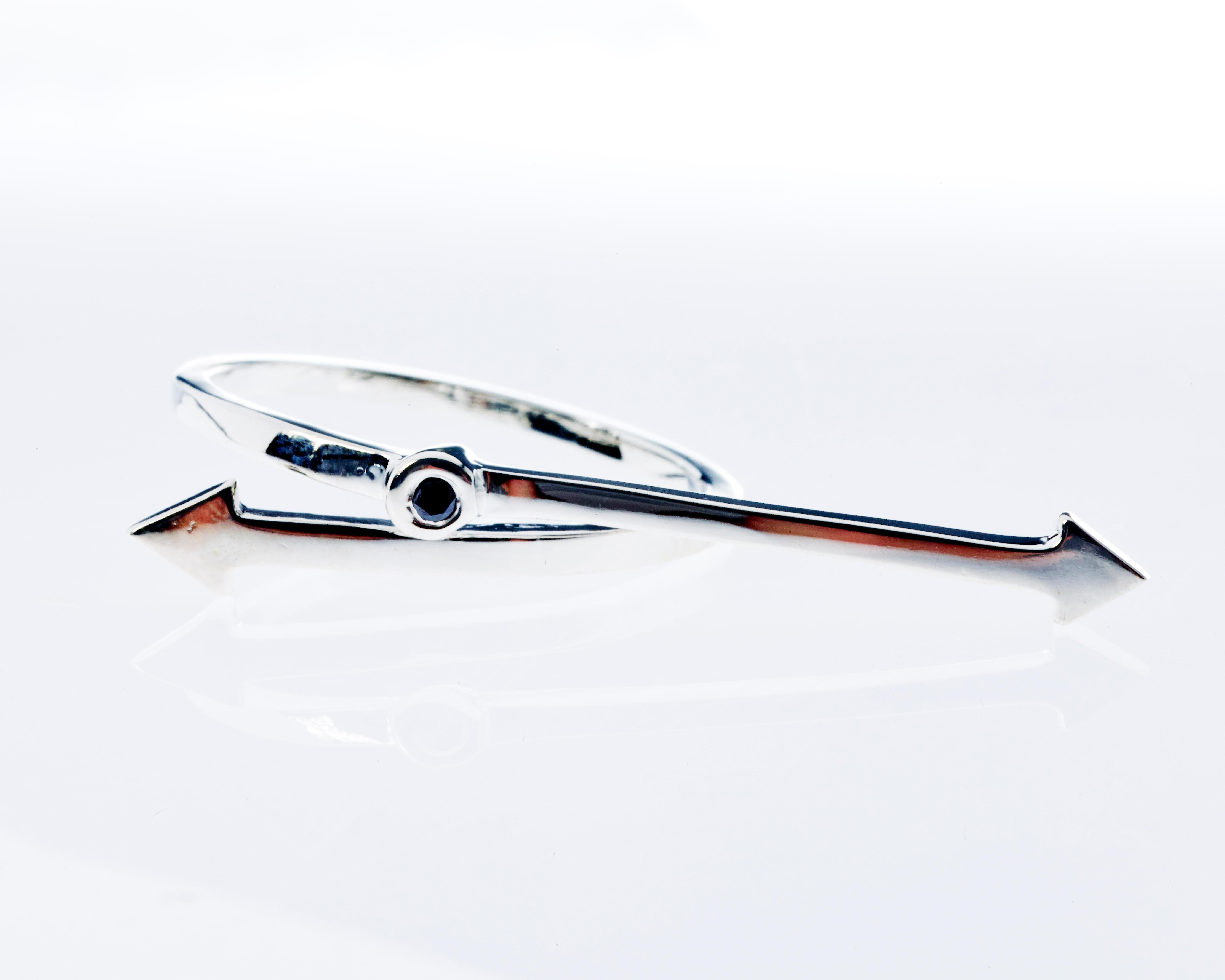 Women's or Men's Black Diamond Sterling Silver Arrow Fashion Ring For Sale