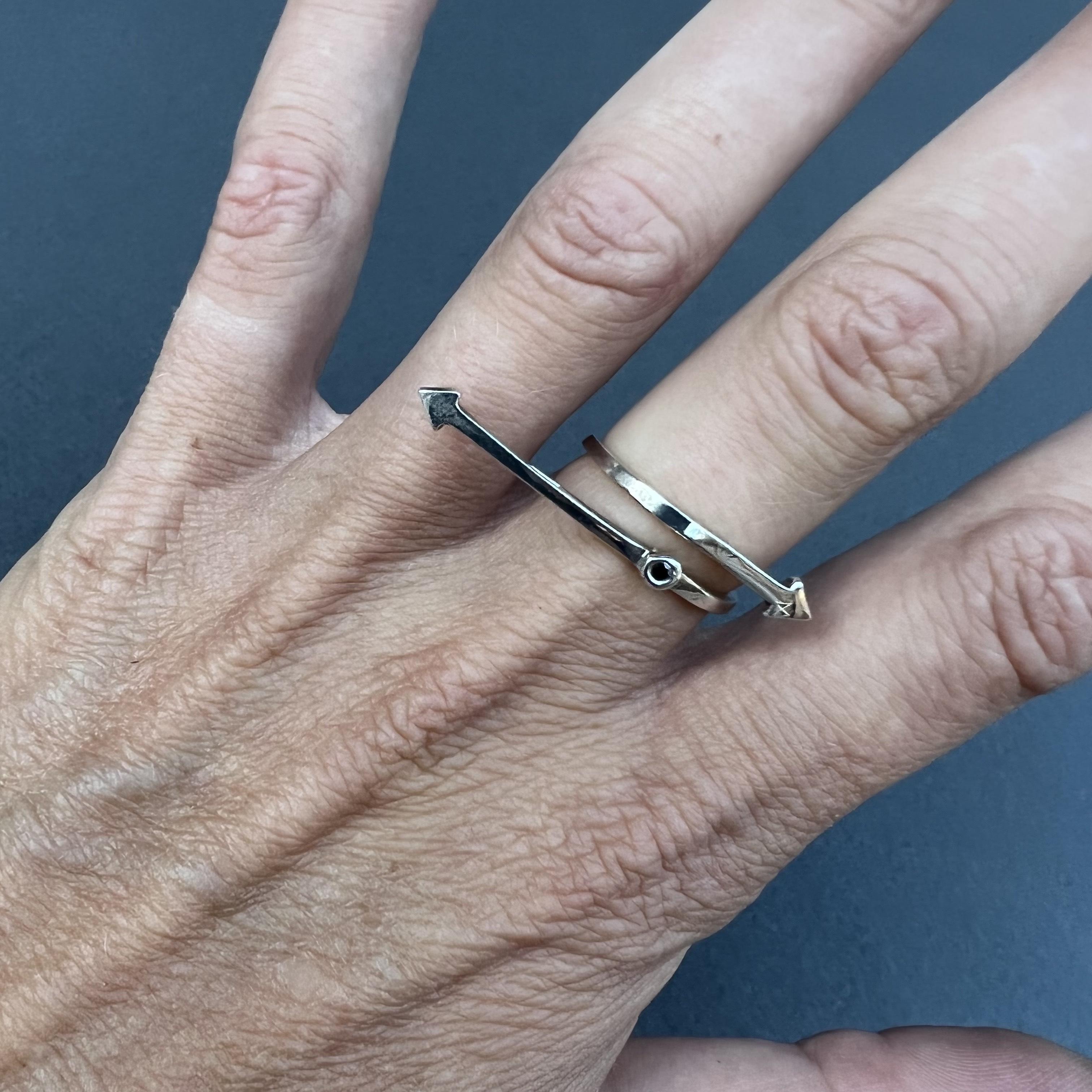 Black Diamond Sterling Silver Arrow Fashion Ring For Sale 2
