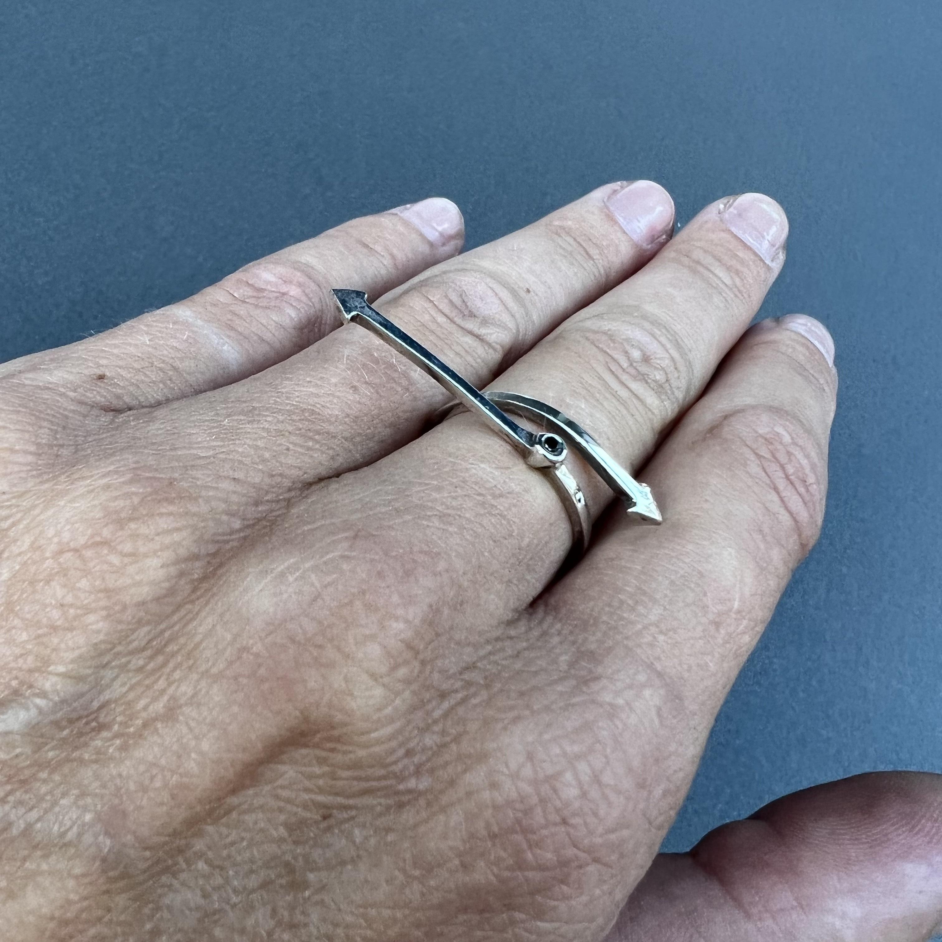 Black Diamond Sterling Silver Arrow Fashion Ring For Sale 3