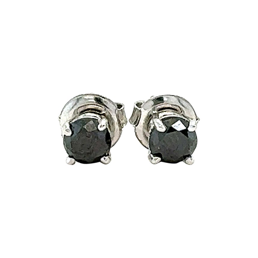 Boucles d'oreilles en or blanc 14 carats avec diamant noir