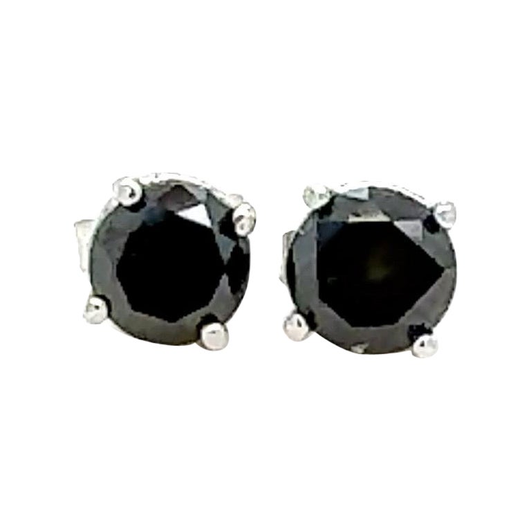 Boucles d'oreilles en or blanc 14 carats avec diamant noir en vente