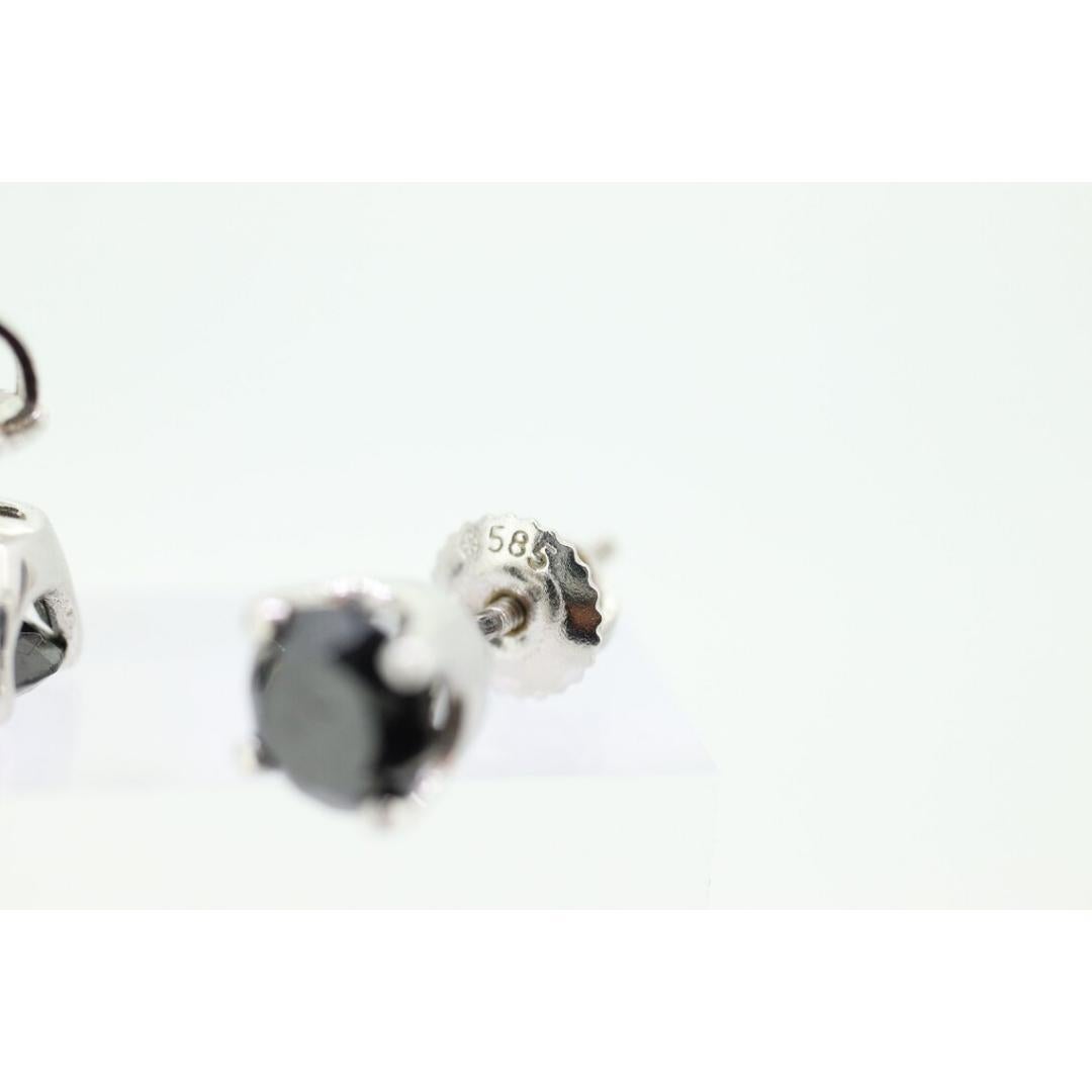 Boucles d'oreilles en diamant noir. Boucles d'oreilles 14k avec 1,67ctw de diamants. Noir de jais. Pour femmes en vente