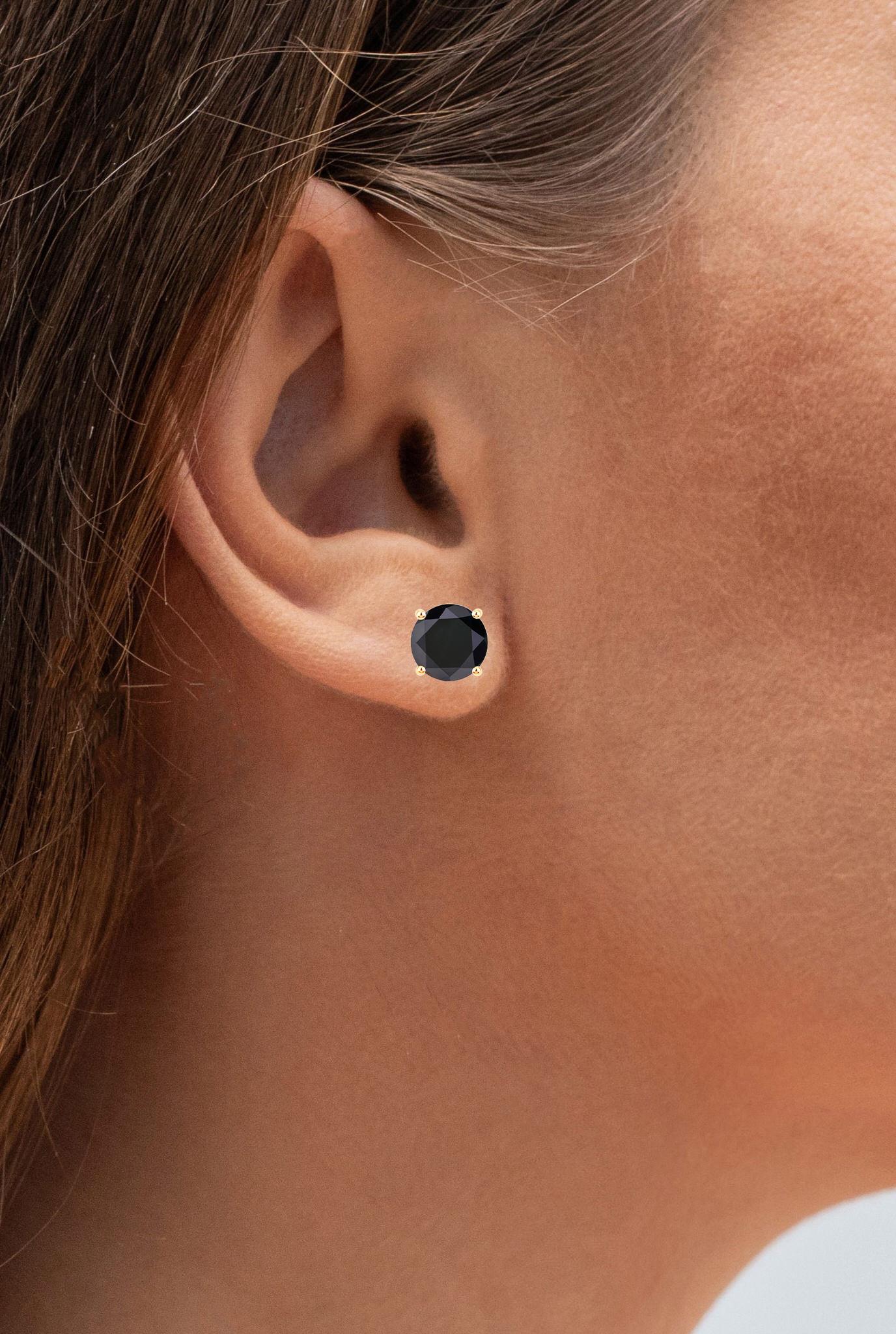 Orecchini con diamante nero 3,4 carati in oro giallo 14K in vendita 1