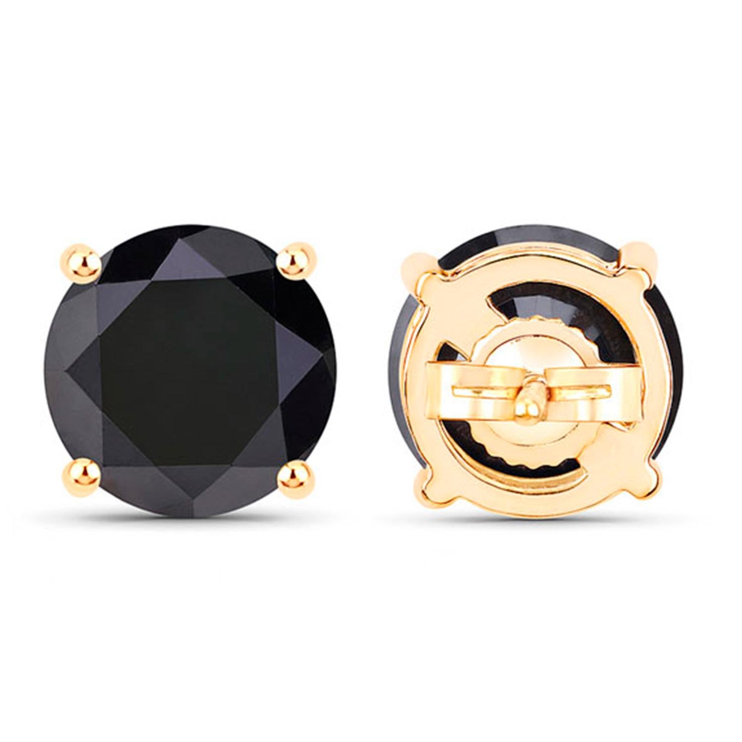 da uomo o donna Orecchini con diamanti neri 4,1 carati in oro giallo 14K in vendita