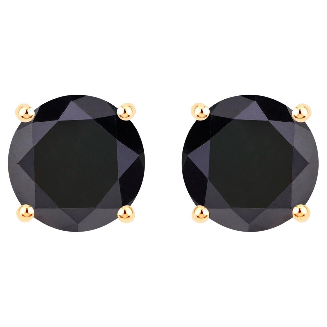 Black Diamond Stud Earrings 4.1 Carats 14K Yellow Gold