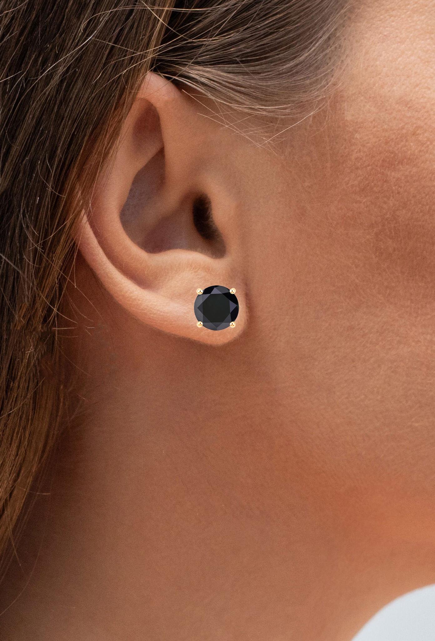 Orecchini con diamante nero 4,2 carati in oro giallo 14K in vendita 1