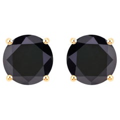 Black Diamond Stud Earrings 4.2 Carats 14K Yellow Gold