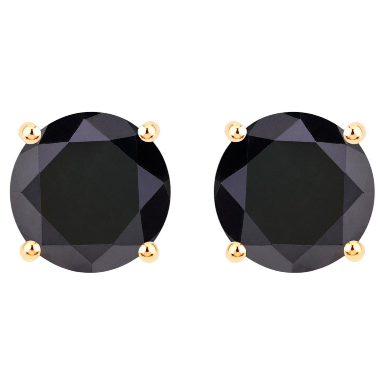Black Diamond Stud Earrings 4.2 Carats 14K Yellow Gold