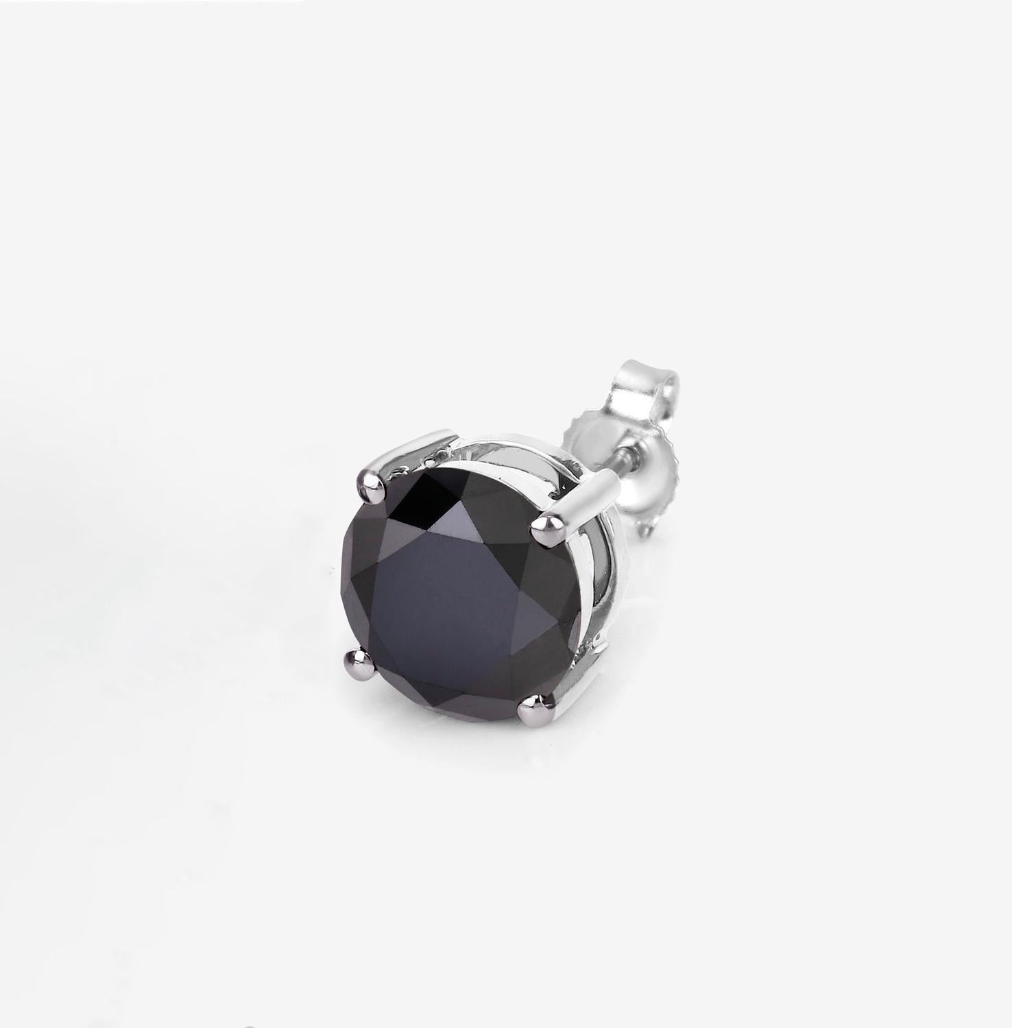Round Cut Black Diamond Stud Earrings 4.25 Carats 14K White Gold For Sale