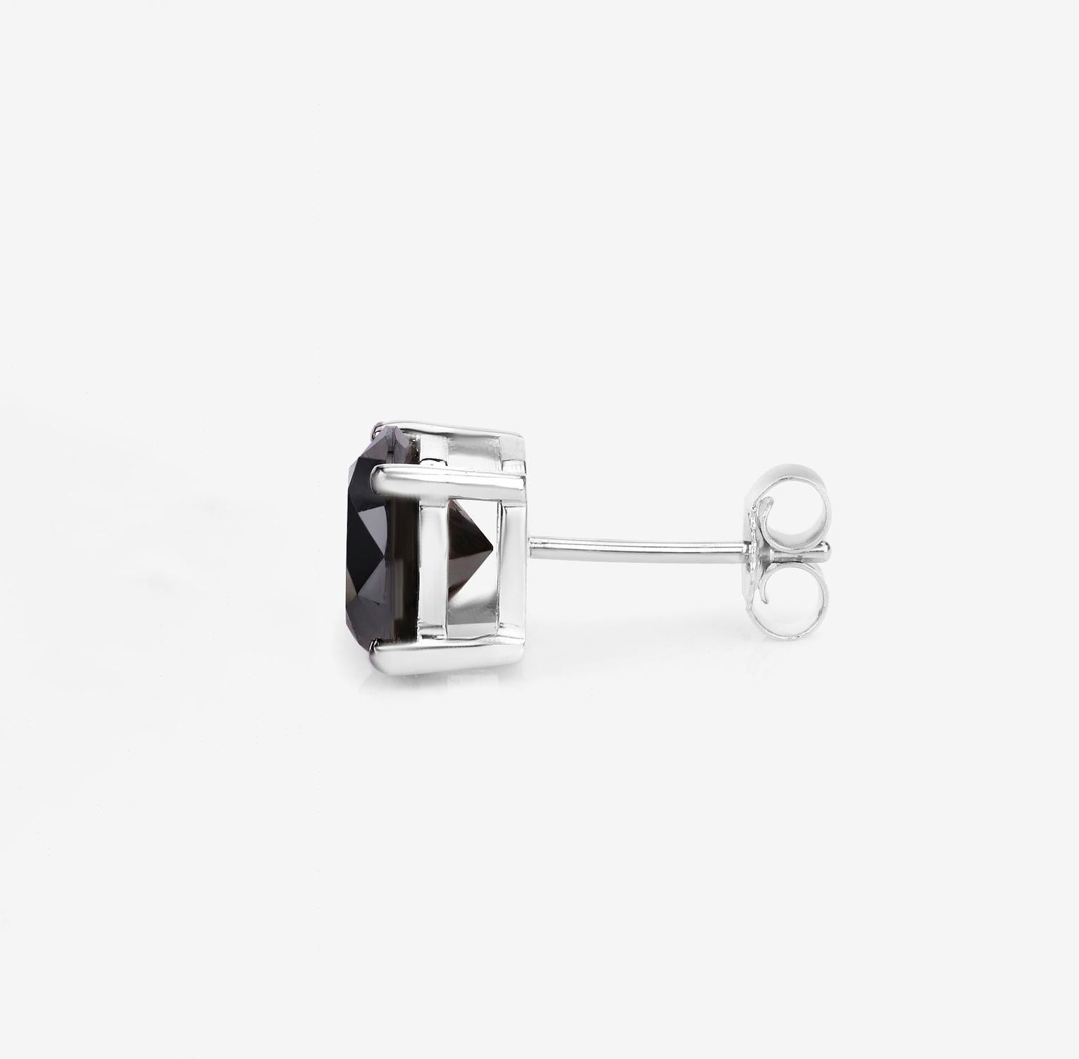 Black Diamond Stud Earrings 4.25 Carats 14K White Gold In Excellent Condition For Sale In Laguna Niguel, CA