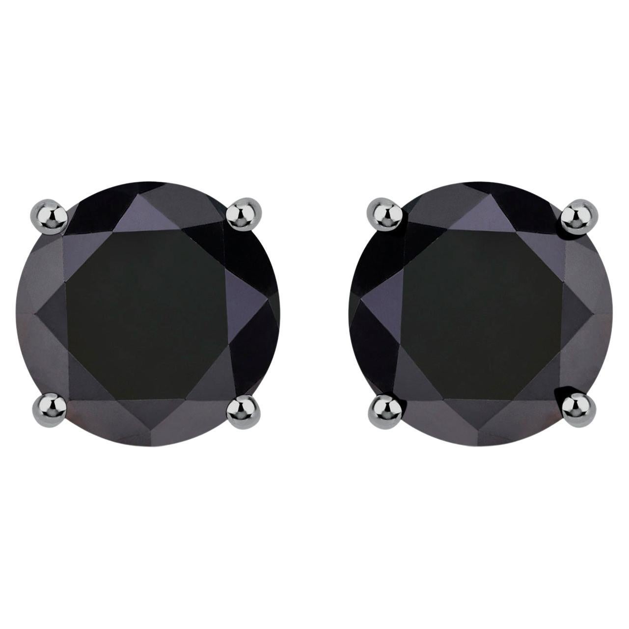 Black Diamond Stud Earrings 4.25 Carats 14K White Gold For Sale