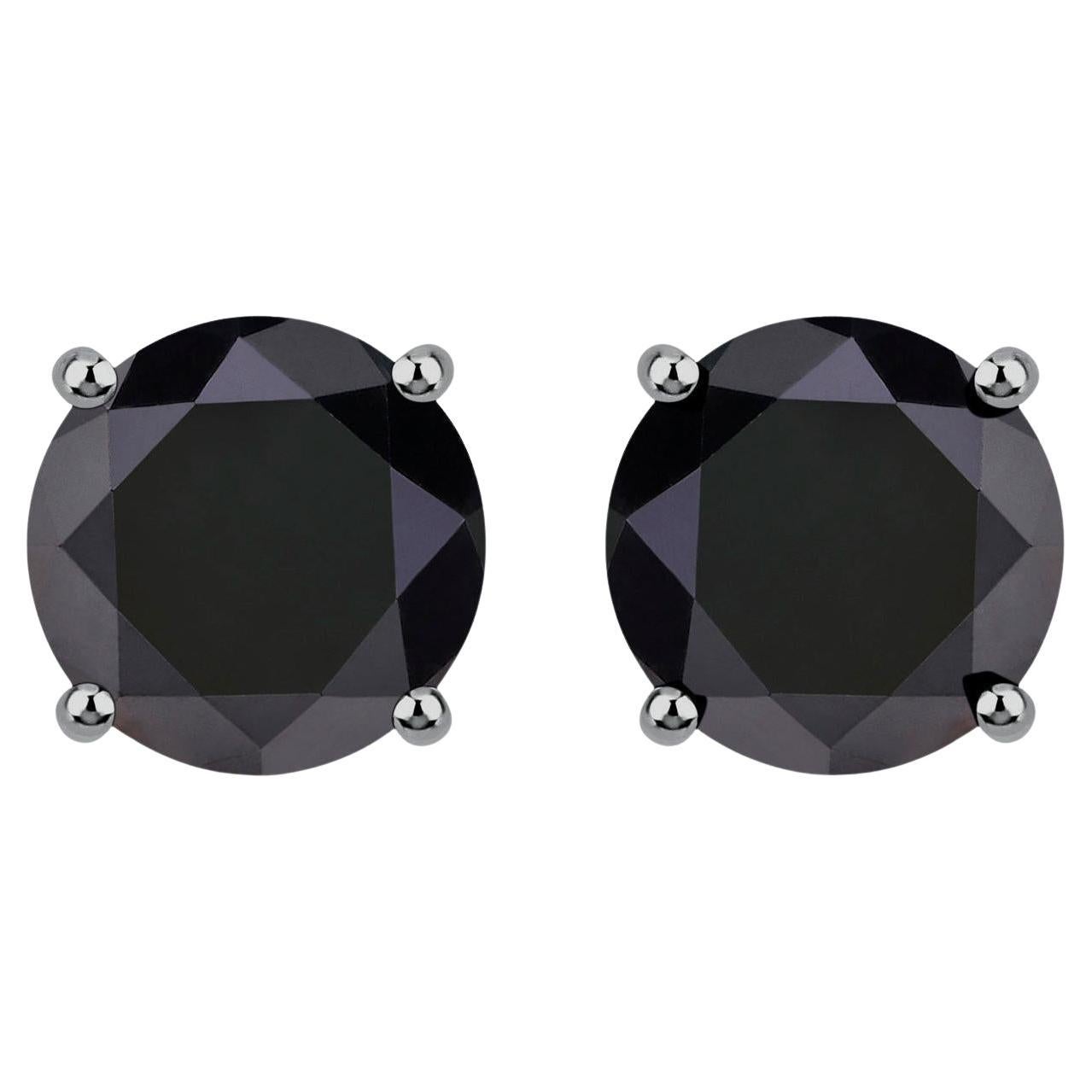 Black Diamond Stud Earrings 4.25 Carats 14K White Gold For Sale