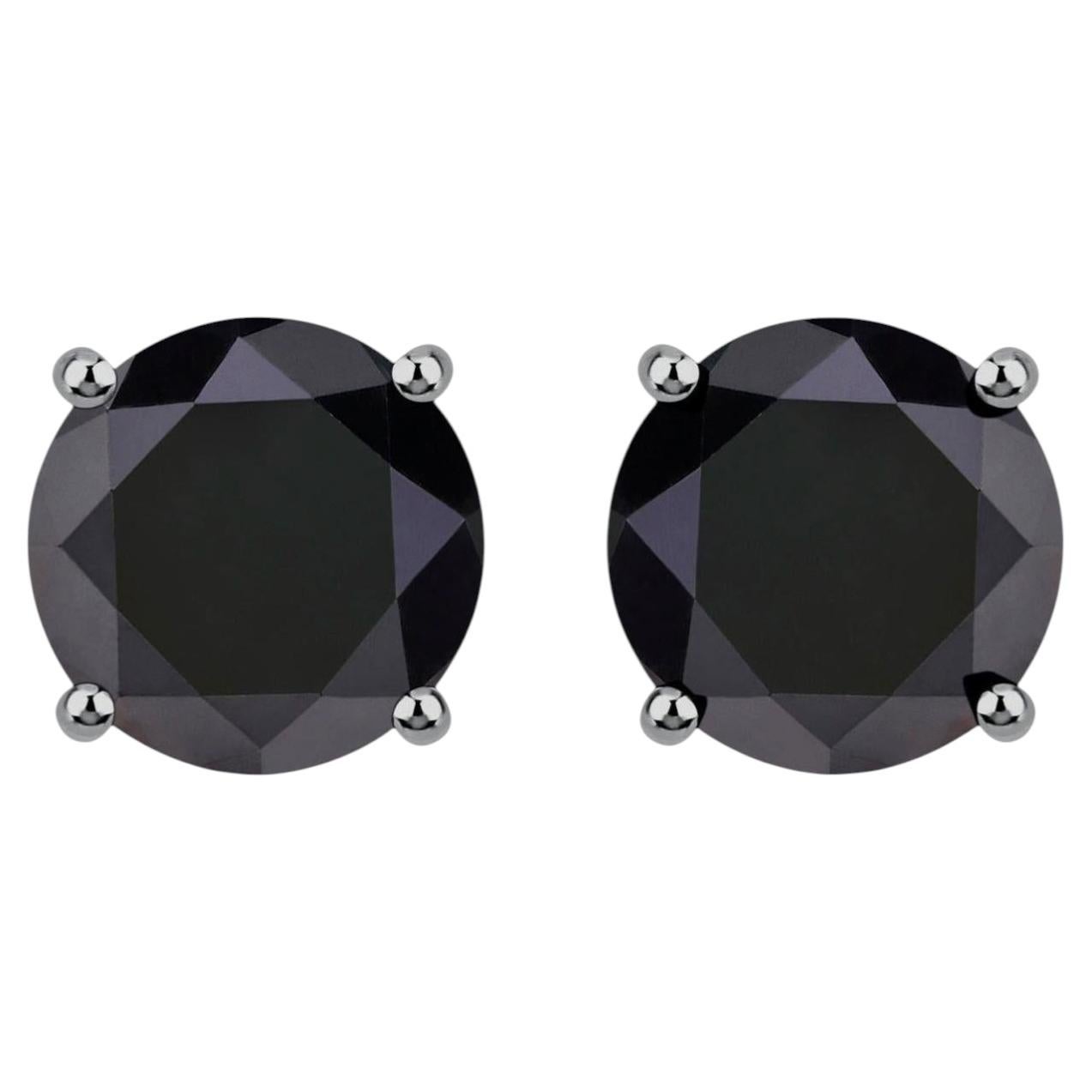 Black Diamond Stud Earrings 4.25 Carats 14K White Gold