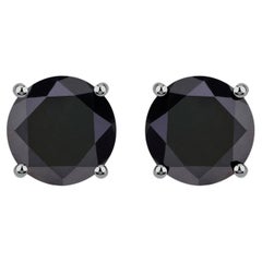 Black Diamond Stud Earrings 4.25 Carats 14K White Gold