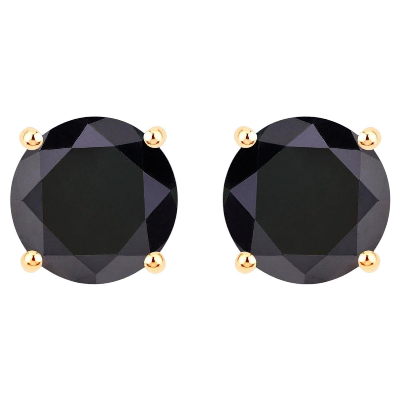 Black Diamond Stud Earrings 4.76 Carats 14K Yellow Gold