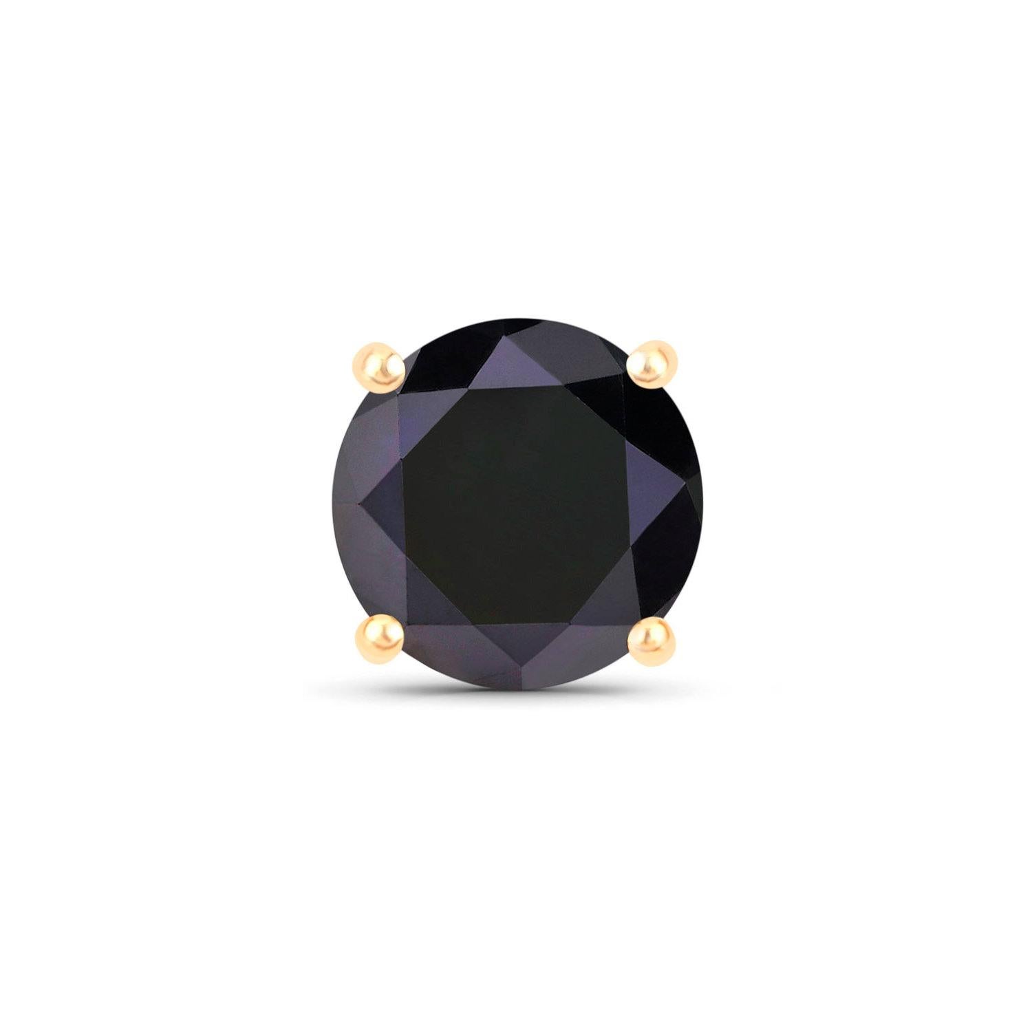 Black Diamond Stud Earrings 5.41 Carats 14K Yellow Gold In Excellent Condition For Sale In Laguna Niguel, CA