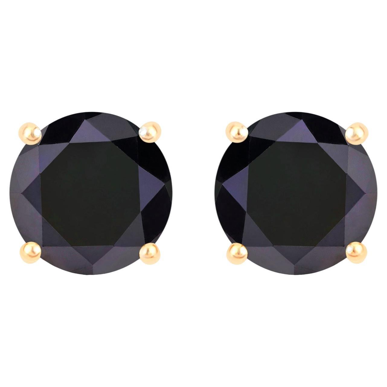 Black Diamond Stud Earrings 5.41 Carats 14K Yellow Gold For Sale