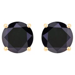 Black Diamond Stud Earrings 5.41 Carats 14K Yellow Gold
