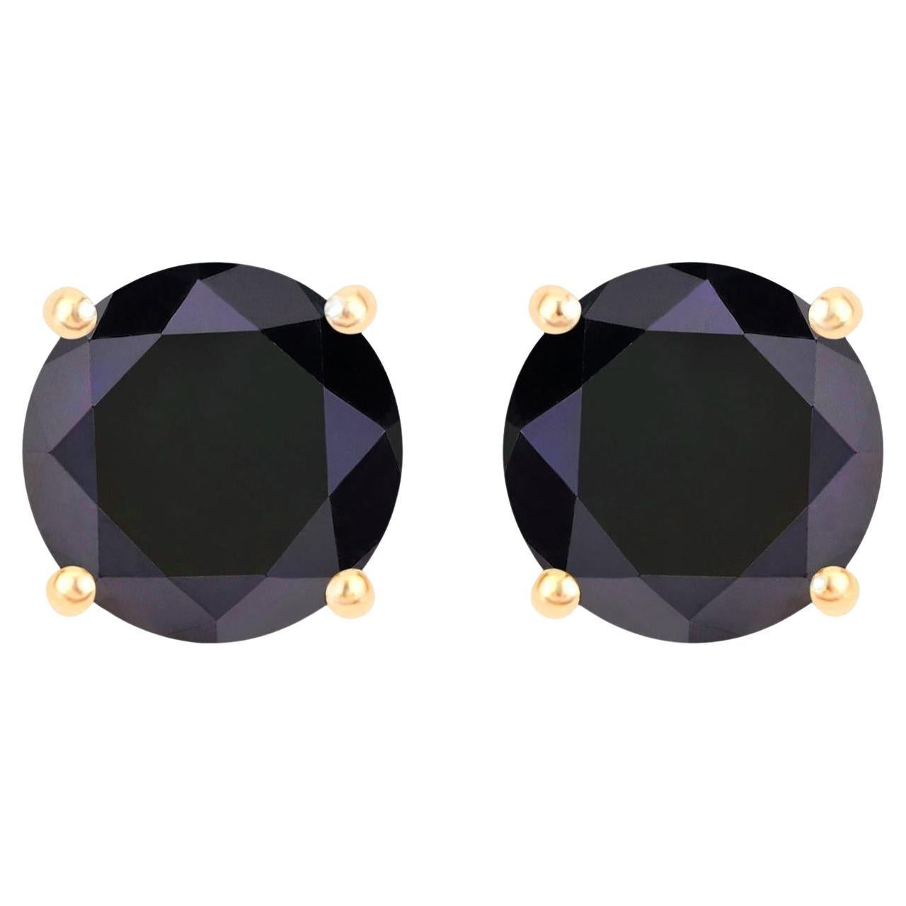 Black Diamond Stud Earrings 5.41 Carats 14K Yellow Gold