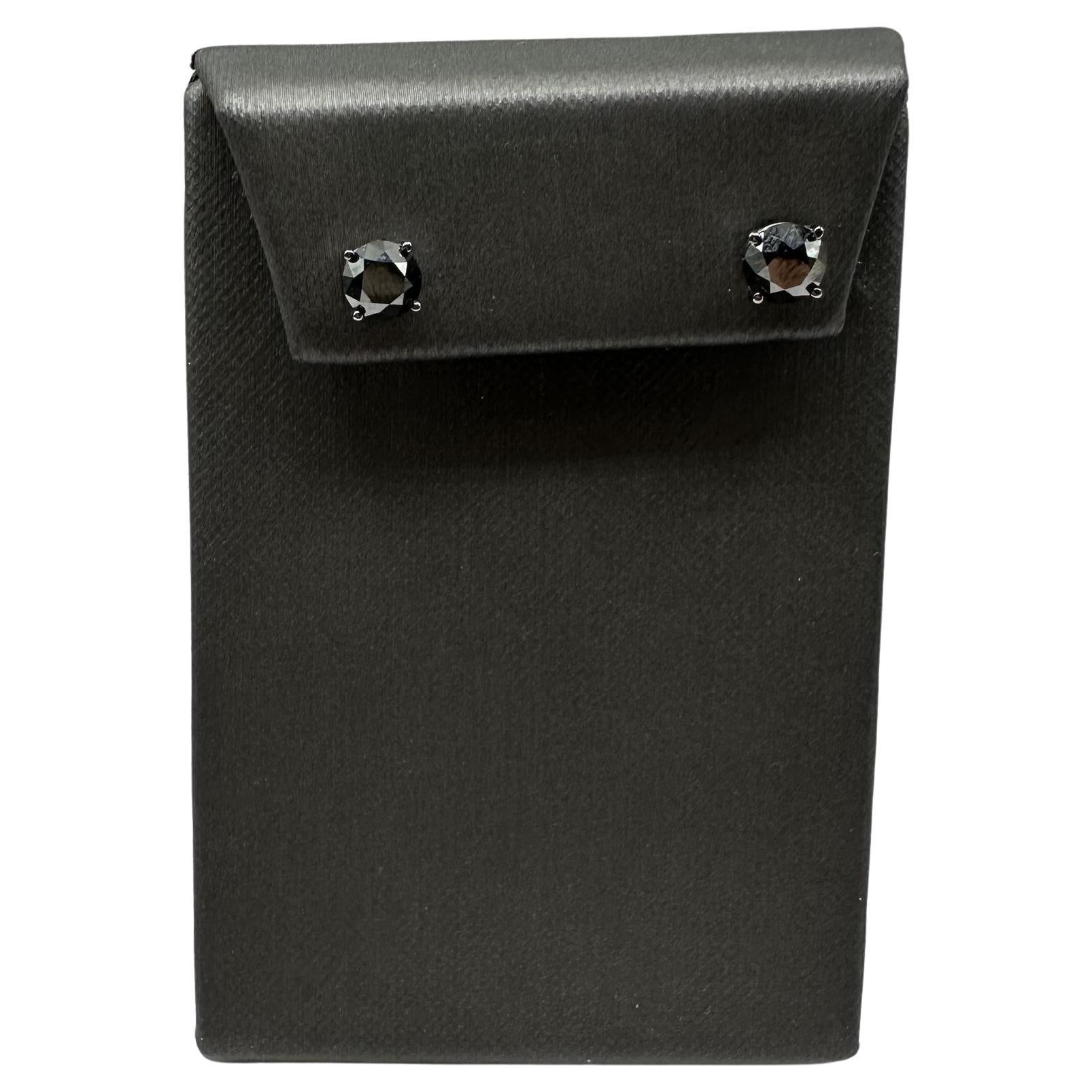 Black Diamond Stud Earrings in 10kt White Gold – 2ctw, 4 Prong, New