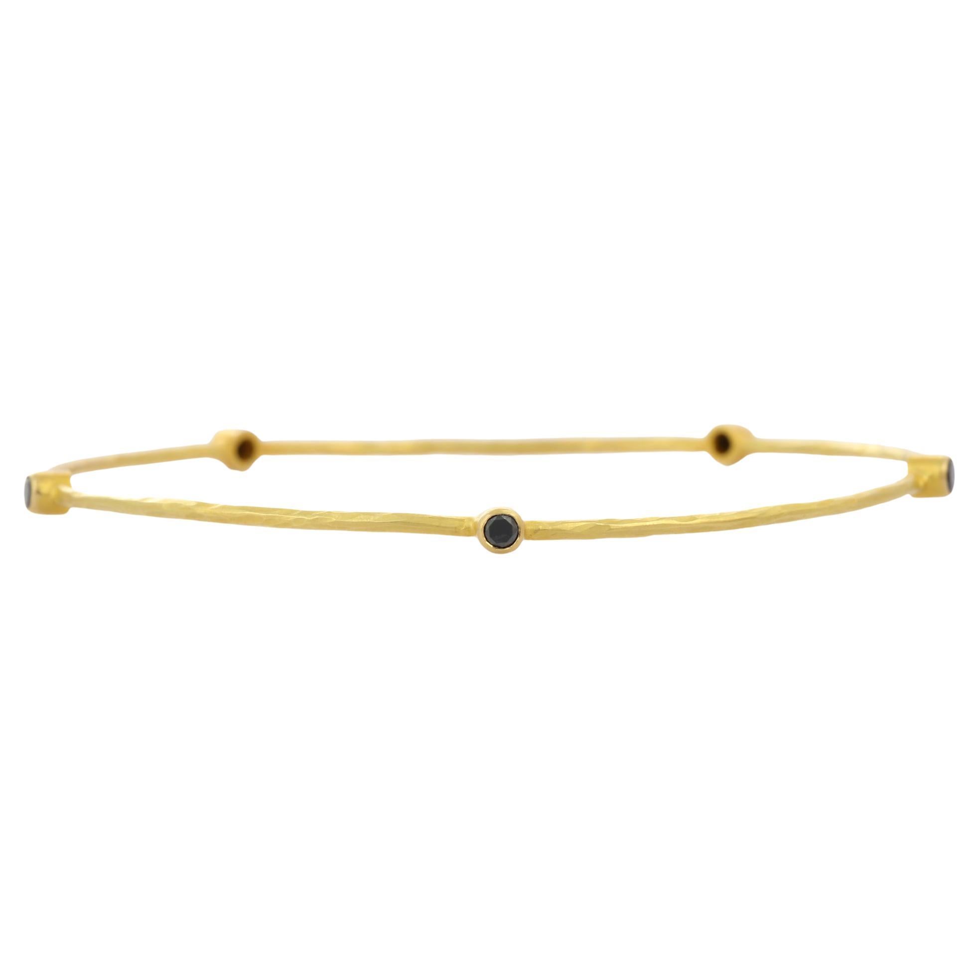 Black Diamond Bangle in 18K Solid Yellow Gold For Sale