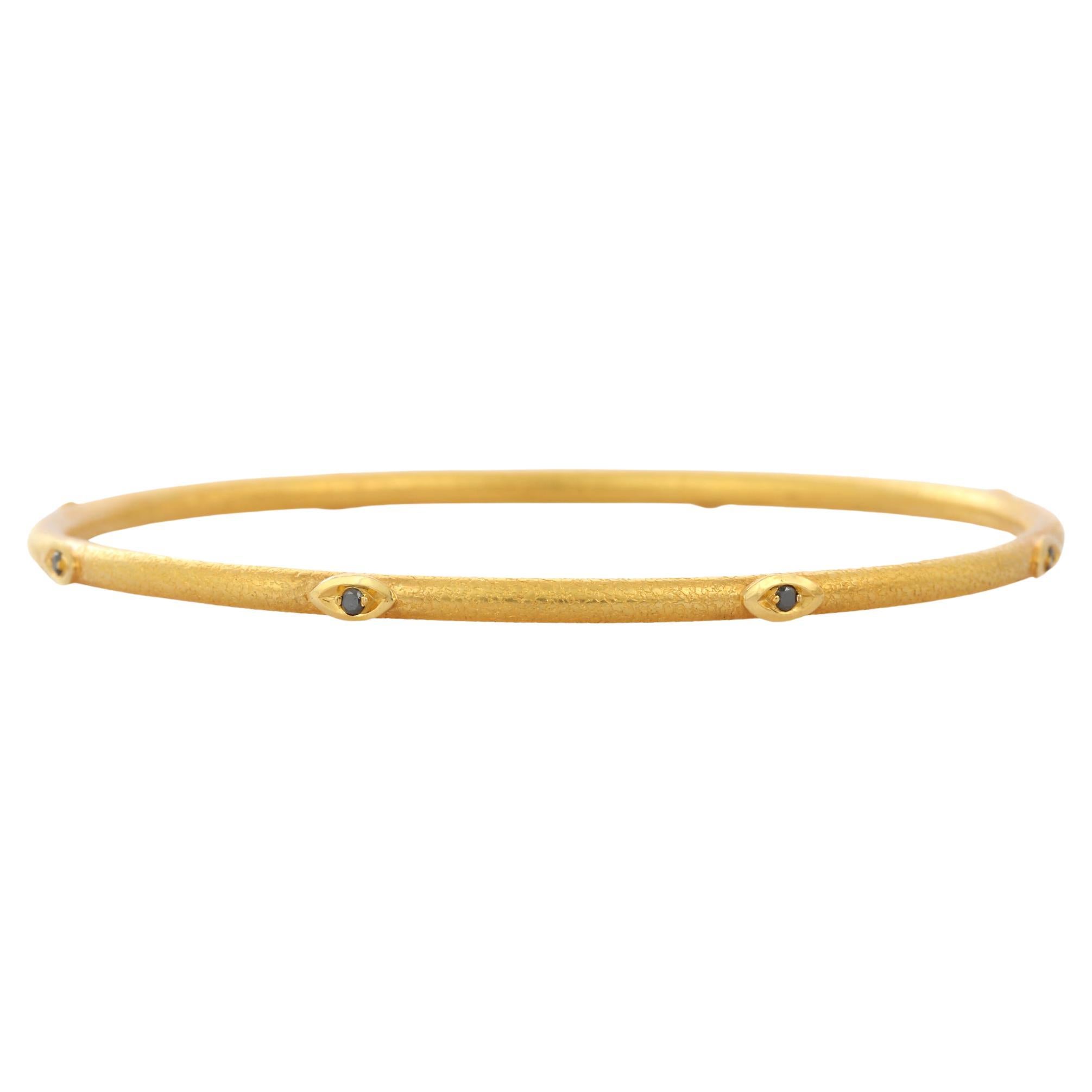 Contemporary Black Diamond Bangle in 18K Solid Yellow Gold For Sale