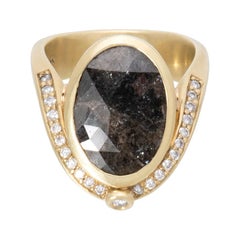 Black Diamond Swoop Ring, 3.12 Carat in 18 Karat Gold