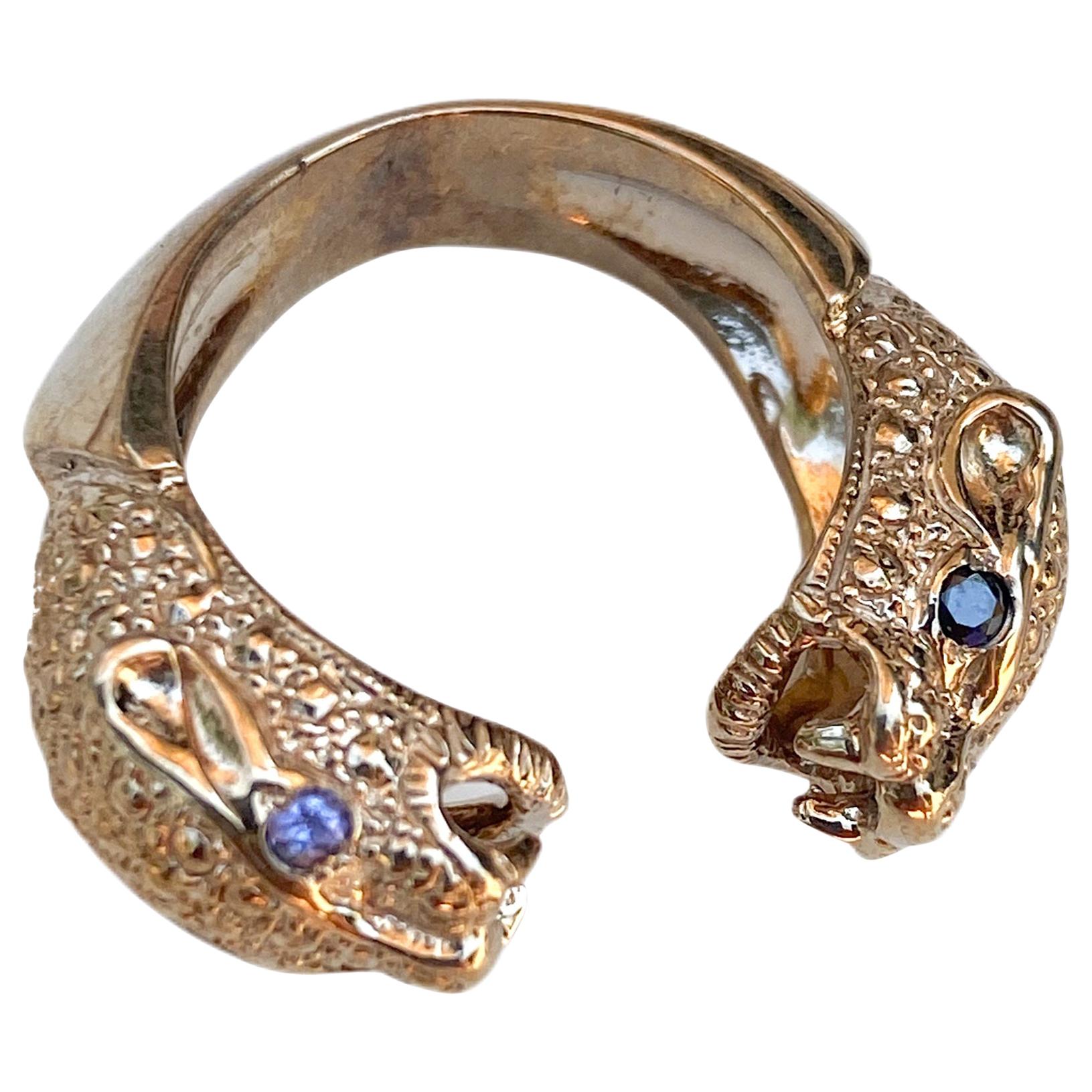 2 pcs Black Diamond 1 pc Tanazanite 1 pc Opal Jaguar Ring Bronze Animal Resizable J Dauphin
J DAUPHIN Ring 