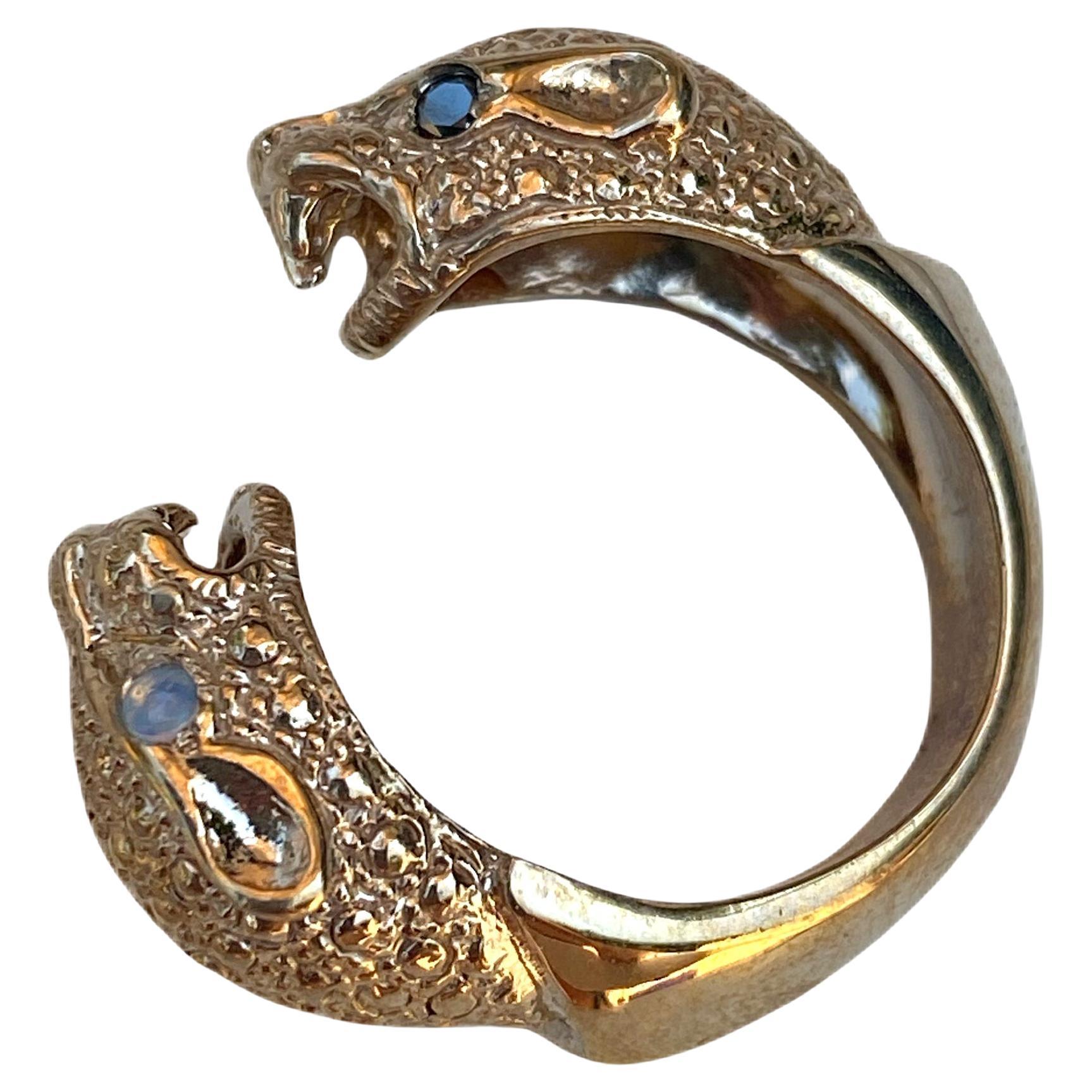 Black Diamond Tanzanite Opal Jaguar Ring Bronze Animal Resizable J Dauphin For Sale
