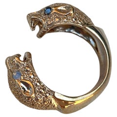 J Dauphin Bague Jaguar redimensionnable en bronze avec diamants noirs, tanzanite et opale, animal