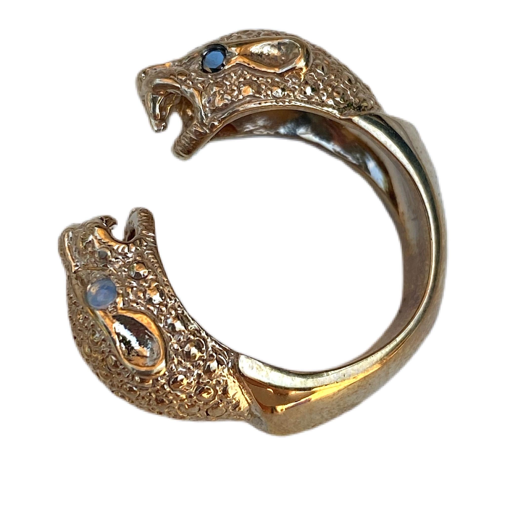 2 uds Diamante Negro 1 ud Tanazanita 1 ud Opalo Anillo Jaguar 14 k Oro Vermeil Animal Resizable J Dauphin
J DAUPHIN Anillo 