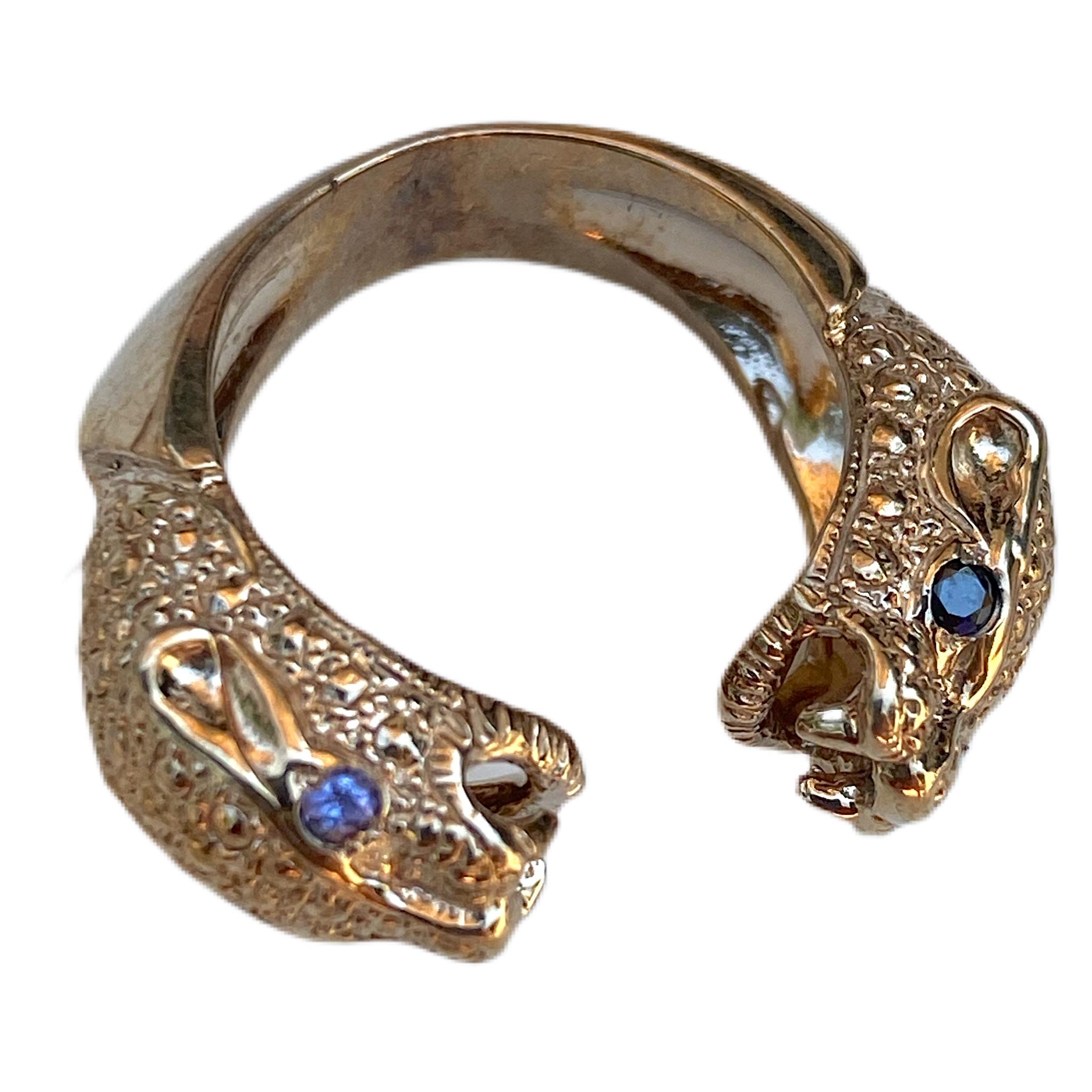Contemporary Black Diamond Tanzanite Opal Jaguar Ring Gold Vermeil Animal Resizable J Dauphin For Sale