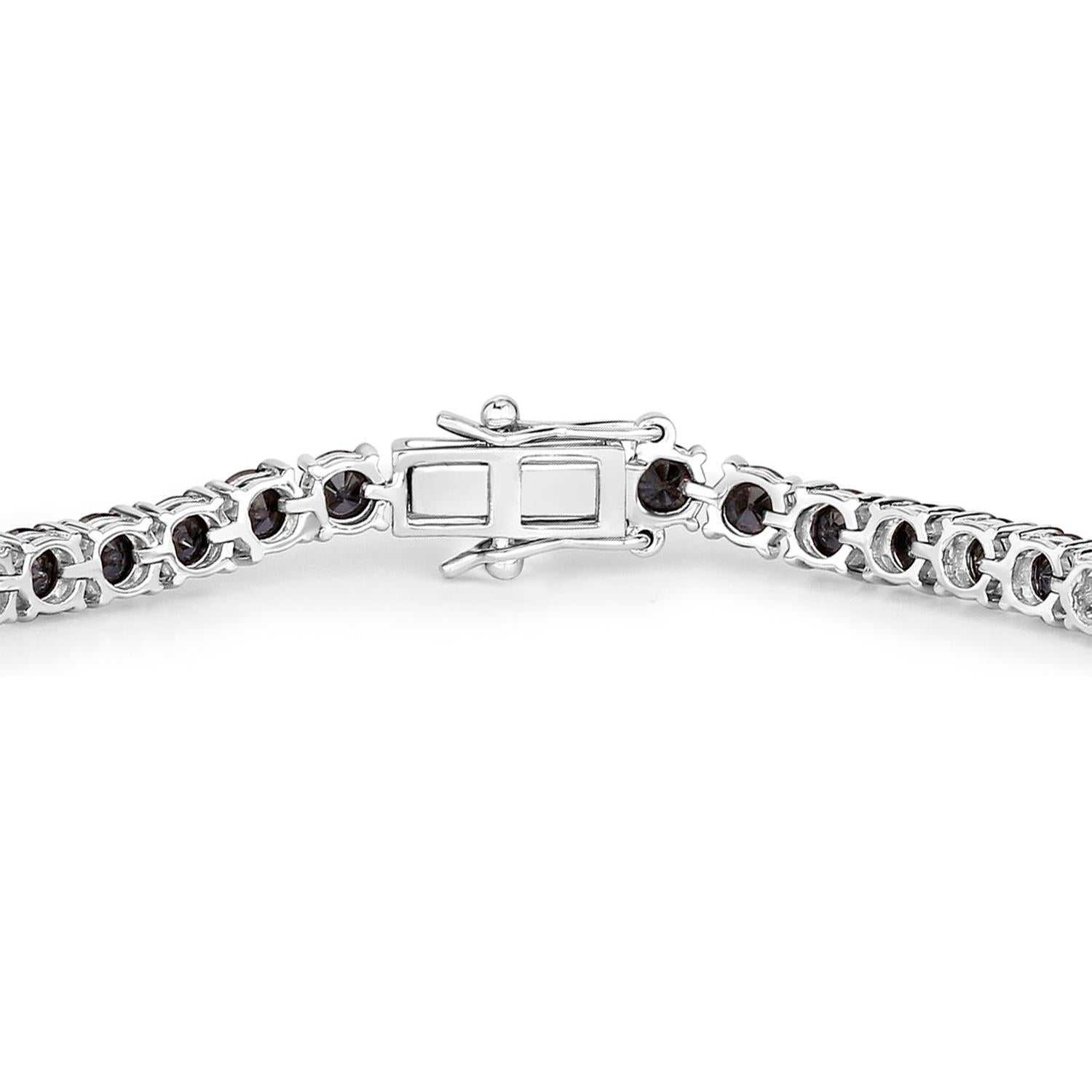 Taglio rotondo Bracciale tennis con diamanti neri 12 carati in oro bianco 14K in vendita