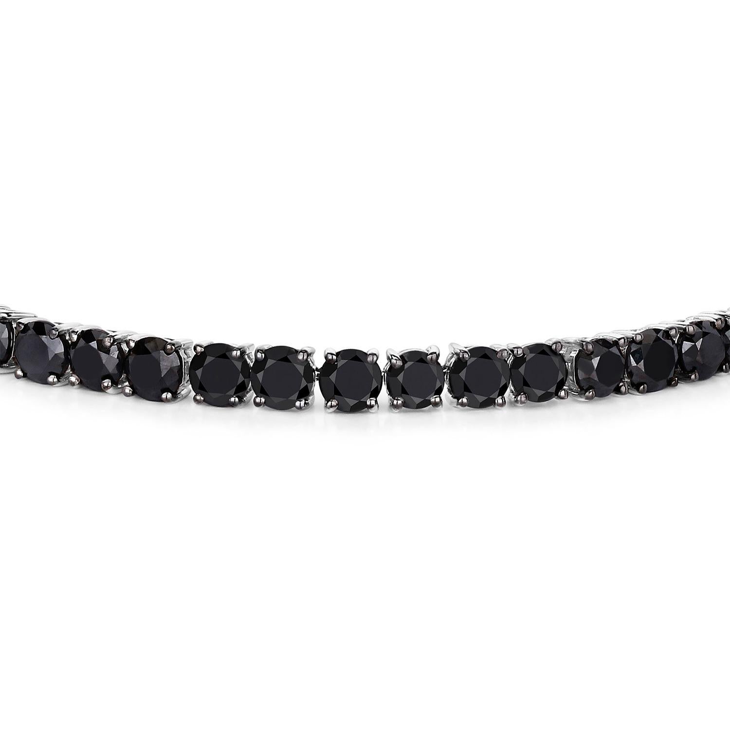 Contemporary Black Diamond Tennis Bracelet 13 Carats 14K White Gold For Sale