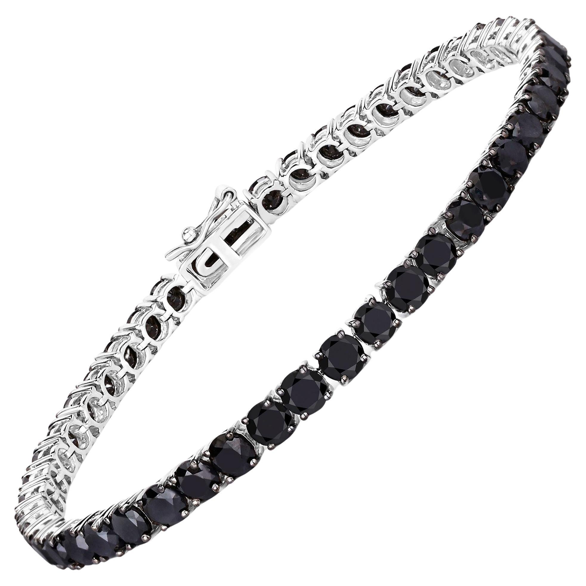 Black Diamond Tennis Bracelet 13 Carats 14K White Gold For Sale