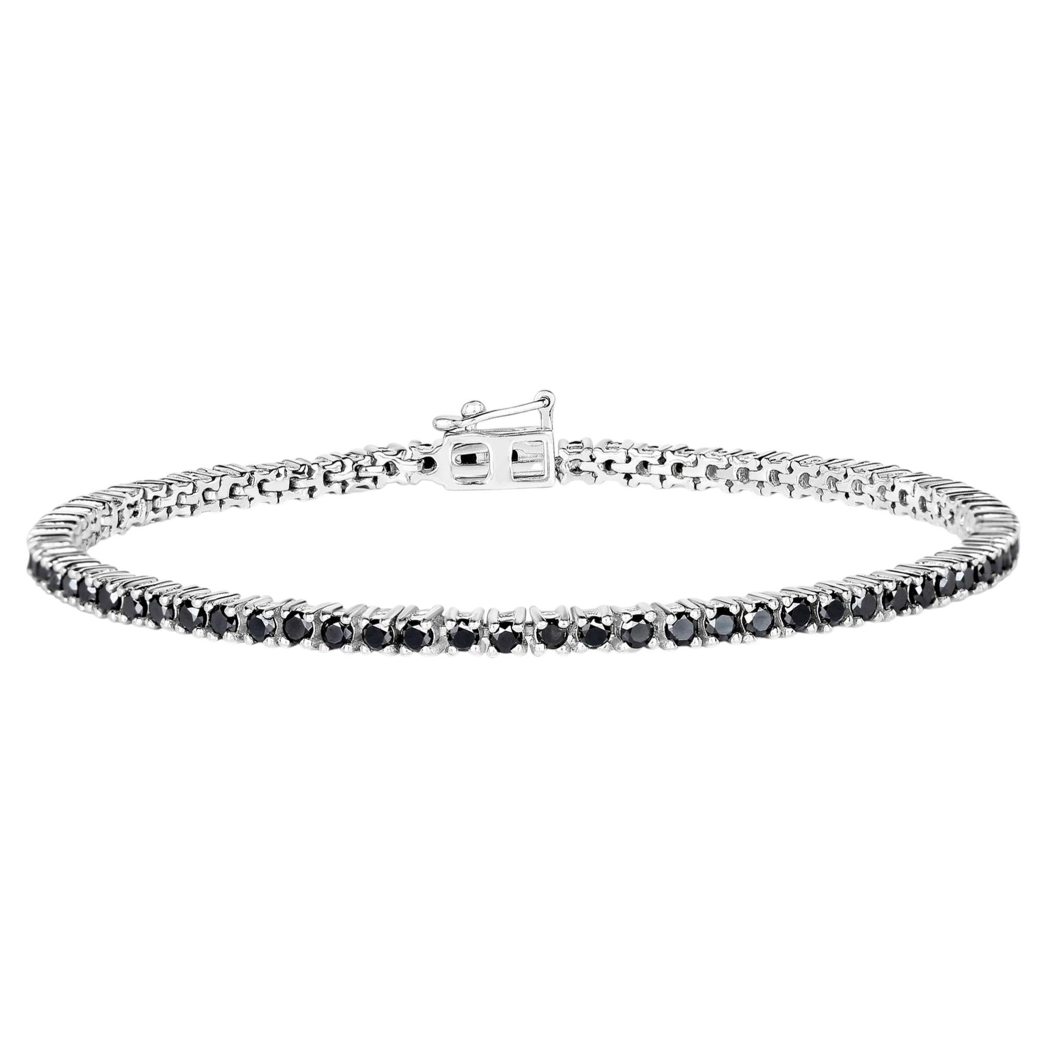 Black Diamond Tennis Bracelet 2.18 Carats Sterling Silver