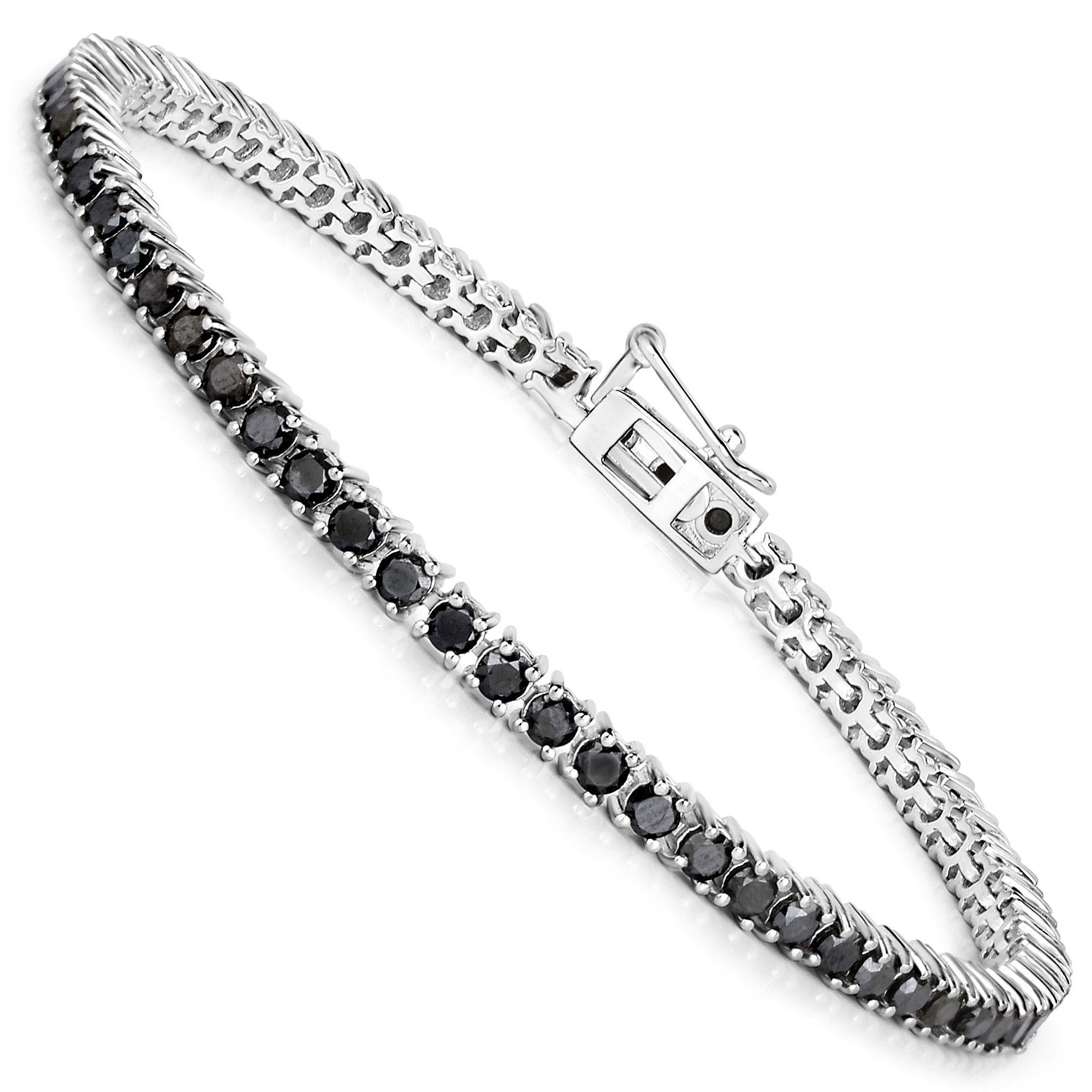 Contemporary Black Diamond Tennis Bracelet 3.15 Carats Sterling Silver For Sale