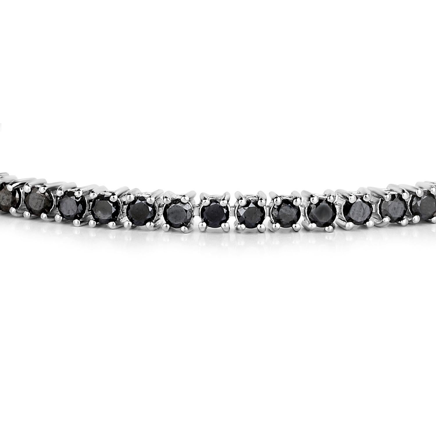 Taille ronde Bracelet tennis en argent sterling et diamants noirs de 3.15 carats en vente