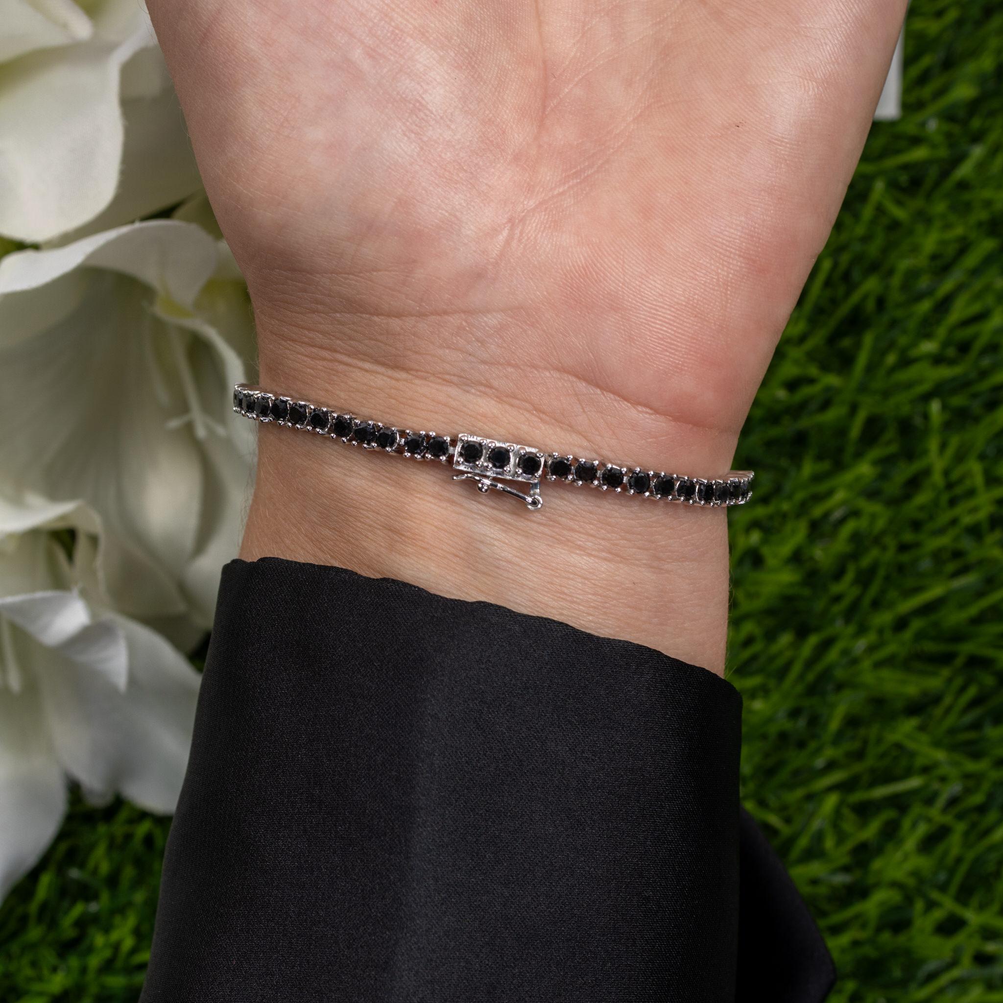 Pulsera de tenis con diamantes negros 3.15 quilates Plata de ley Contemporáneo en venta