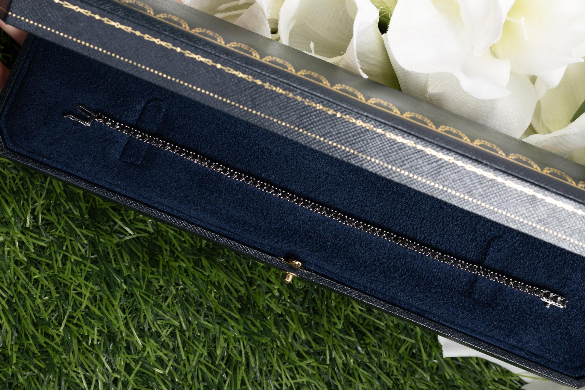 Pulsera de tenis con diamantes negros 3.15 quilates Plata de ley Corte redondo en venta