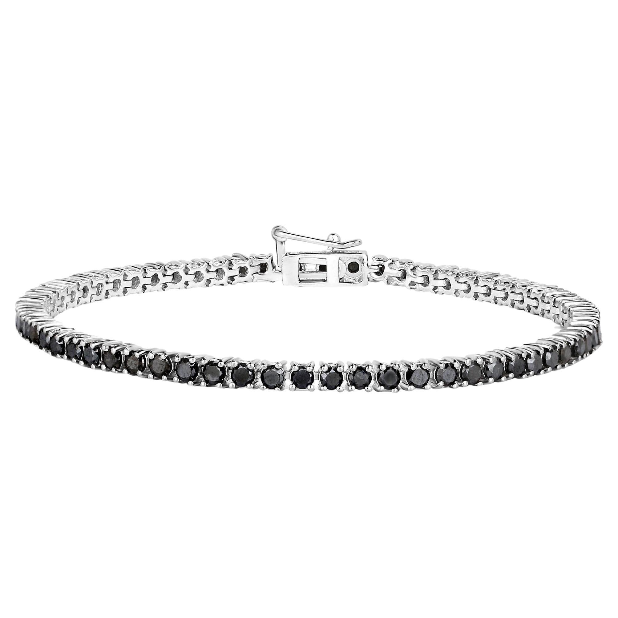 Bracelet tennis en argent sterling et diamants noirs de 3.15 carats
