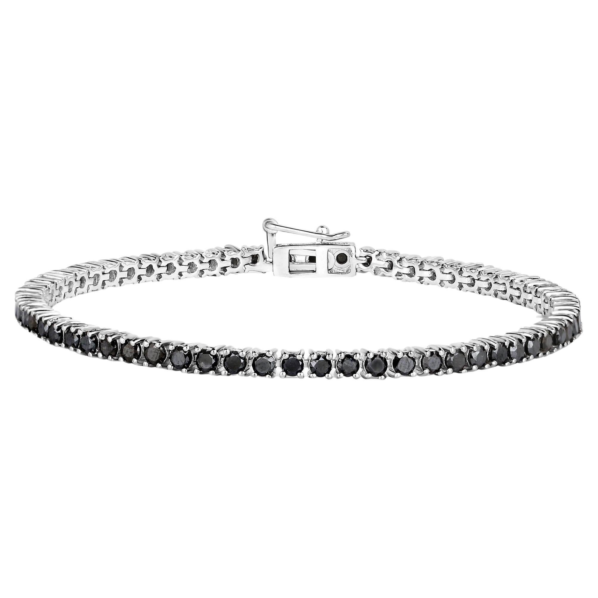 Bracelet tennis en argent sterling et diamants noirs de 3.15 carats en vente