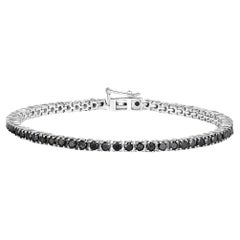 Bracelet tennis en argent sterling et diamants noirs de 3.15 carats