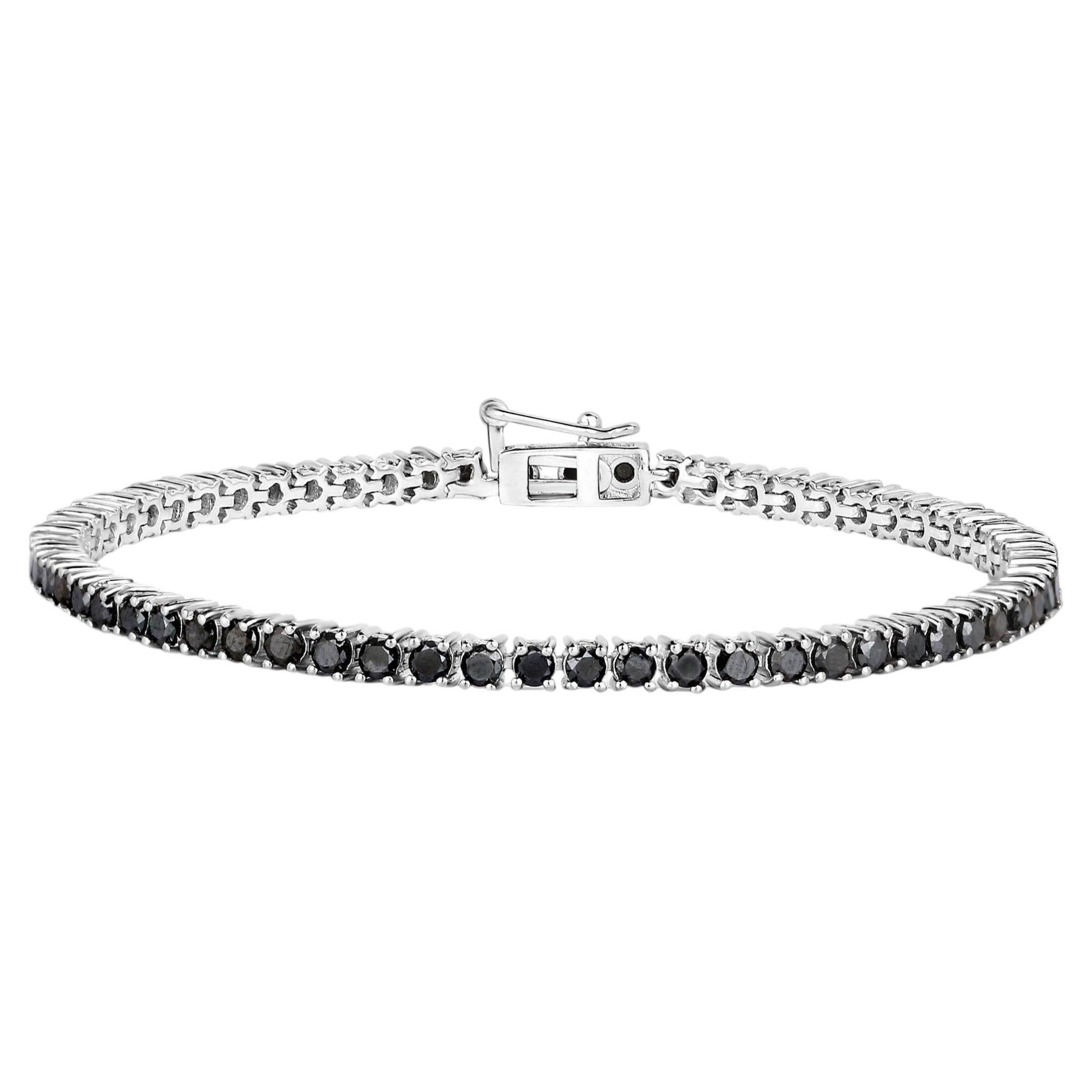 Black Diamond Tennis Bracelet 3.15 Carats Sterling Silver