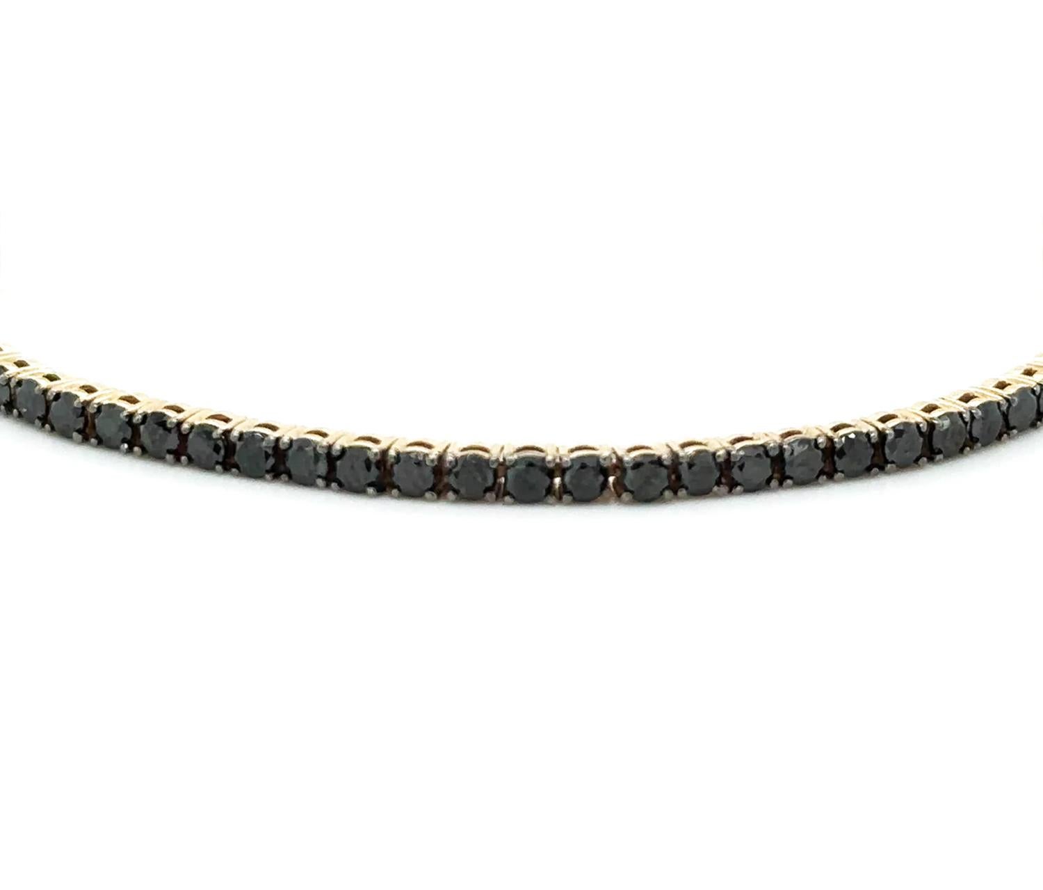 Contemporary Black Diamond Tennis Bracelet 3.60 Carats 14K Yellow Gold For Sale